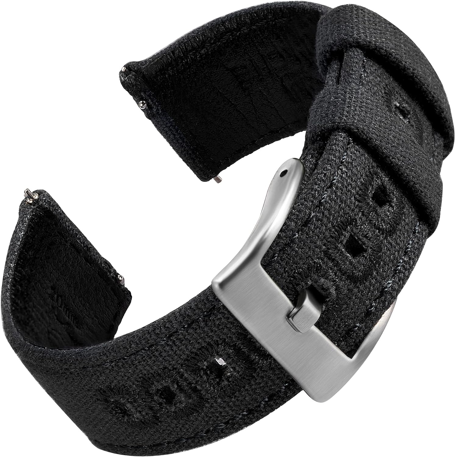 EACHE Canvas Uhrenarmband für Herren Canvas Leder Quick Release Uhrenarmband 18mm 20mm 22mm Schwarz-Silber Schnalle 22mm - 1