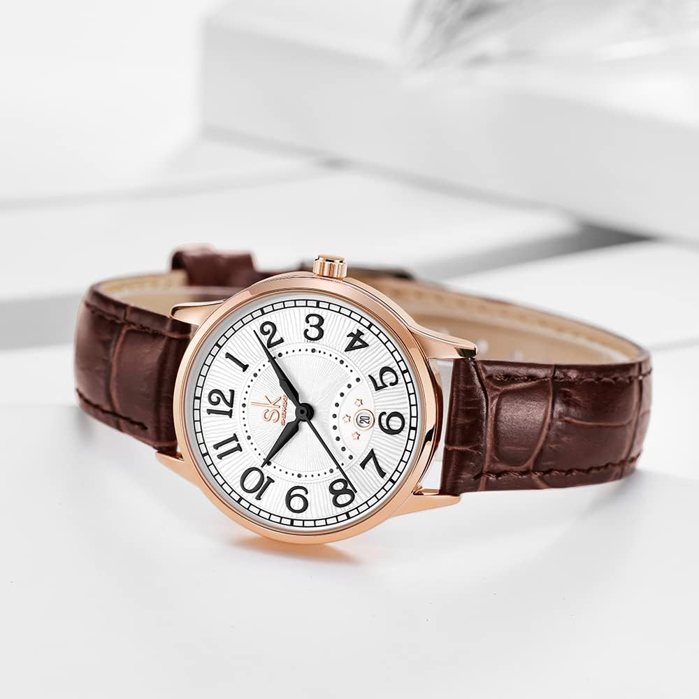 SHENGKE SK Business Klassische Damenuhr mit echtem Leder, Edelstahlband, Elegante Damenuhr Rosegoldbraun - 4 SHENGKE SK Business Klassische Damenuhr mit echtem Leder, Edelstahlband, Elegante Damenuhr Rosegoldbraun - 4