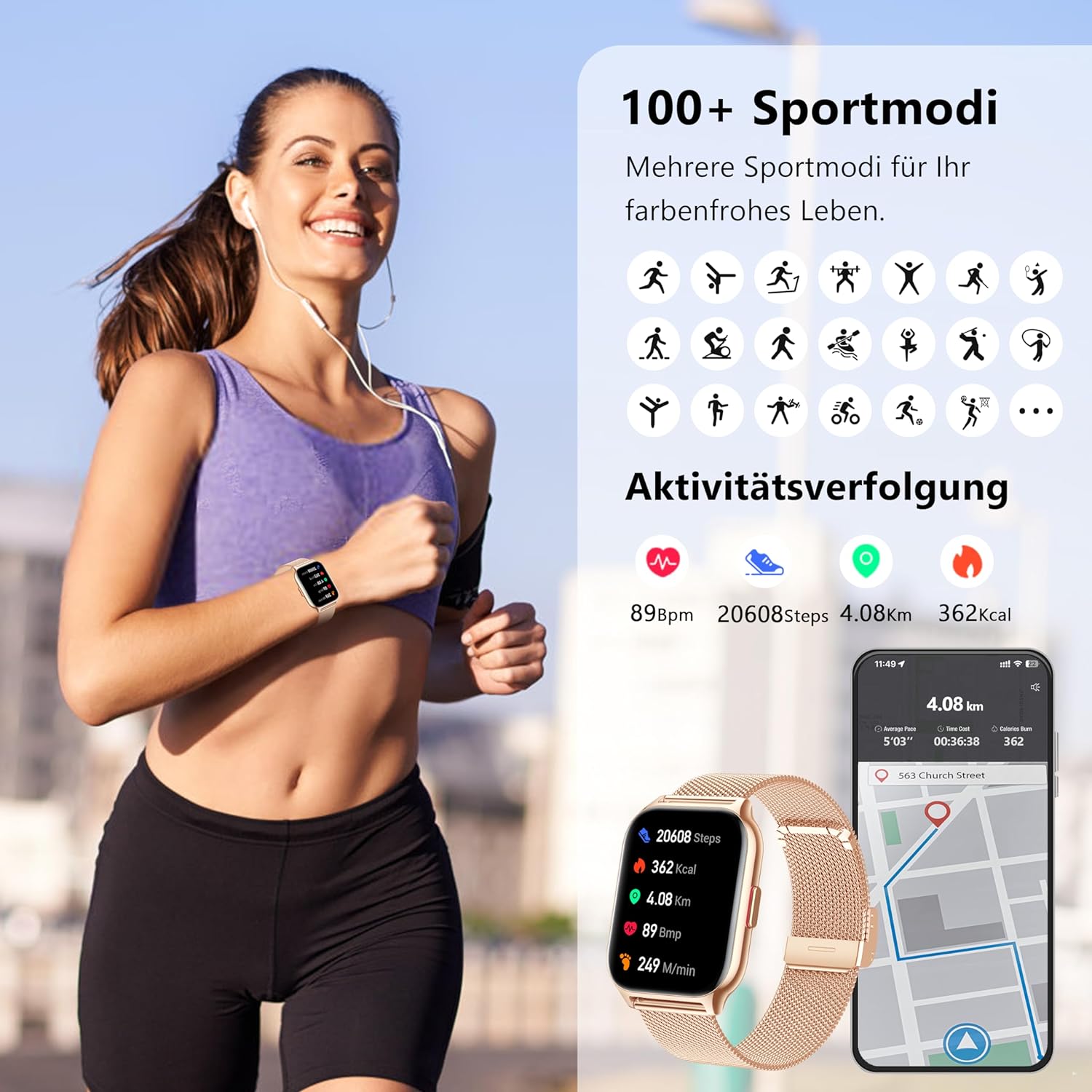 Narcid Smartwatch 2 Zoll für Damen Herren,Fitnesstracker mit Telefonfunktion/Sprachassistent/Message Reminder,Fitnessuhr Puls-Schlaf-Monitor, Sportuhr 100+ Sportmodi IP68 Wasserdicht für iOS/Android Pink+Rosegold - 2 Narcid Smartwatch 2 Zoll für Damen Herren,Fitnesstracker mit Telefonfunktion/Sprachassistent/Message Reminder,Fitnessuhr Puls-Schlaf-Monitor, Sportuhr 100+ Sportmodi IP68 Wasserdicht für iOS/Android Pink+Rosegold - 2