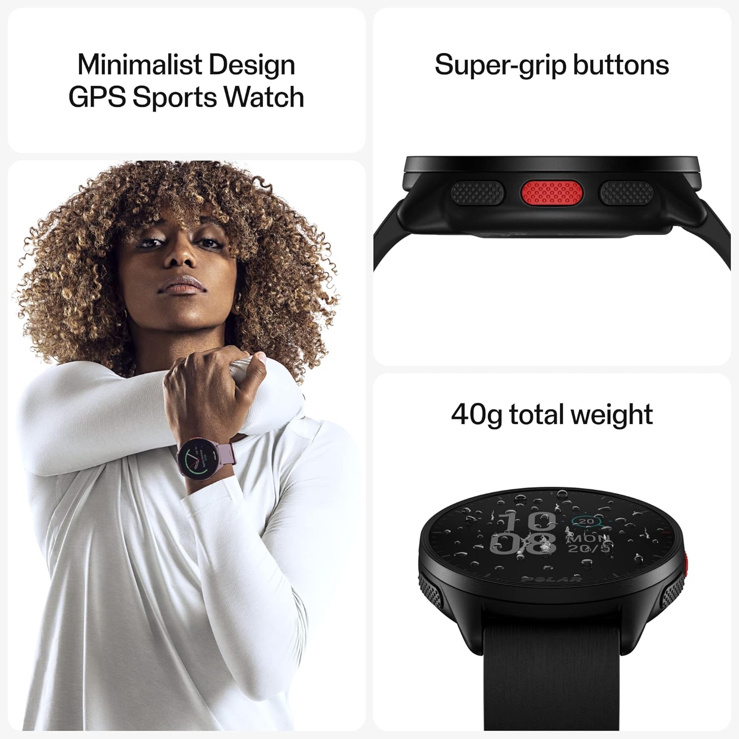 Polar Pacer - GPS-Laufuhr - Smartwatch für Damen & Herren - Pulsuhr - Sport & Fitness - ultraleichte Uhr mit Schrittzähler, personalisierten Trainingsprogrammen & Erholungsfunktionen, Musiksteuerung Night Black Pacer - 3