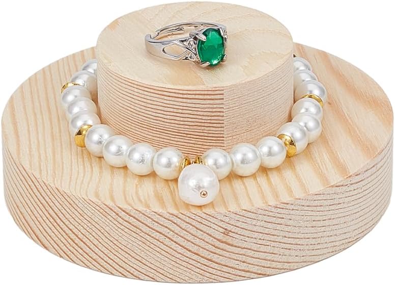 NBEADS Holz-Armband-Präsentationsständer, flacher, runder Armreif-Uhren-Halter, Massivholz, Schmuck-Display für Zuhause, Verkauf, Armband, Armreif, Uhrenkette, alte Spitze, 10 x 4,05 cm - 1