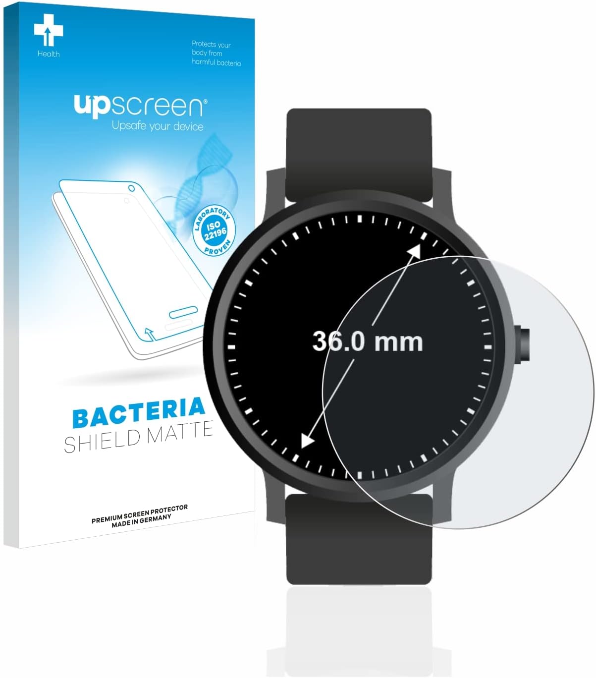 upscreen Antibakterielle Entspiegelungs-Schutzfolie für Armbanduhren (Kreisrund, ø: 36 mm) - Anti-Reflex Displayschutzfolie matt, Anti-Fingerprint - 1