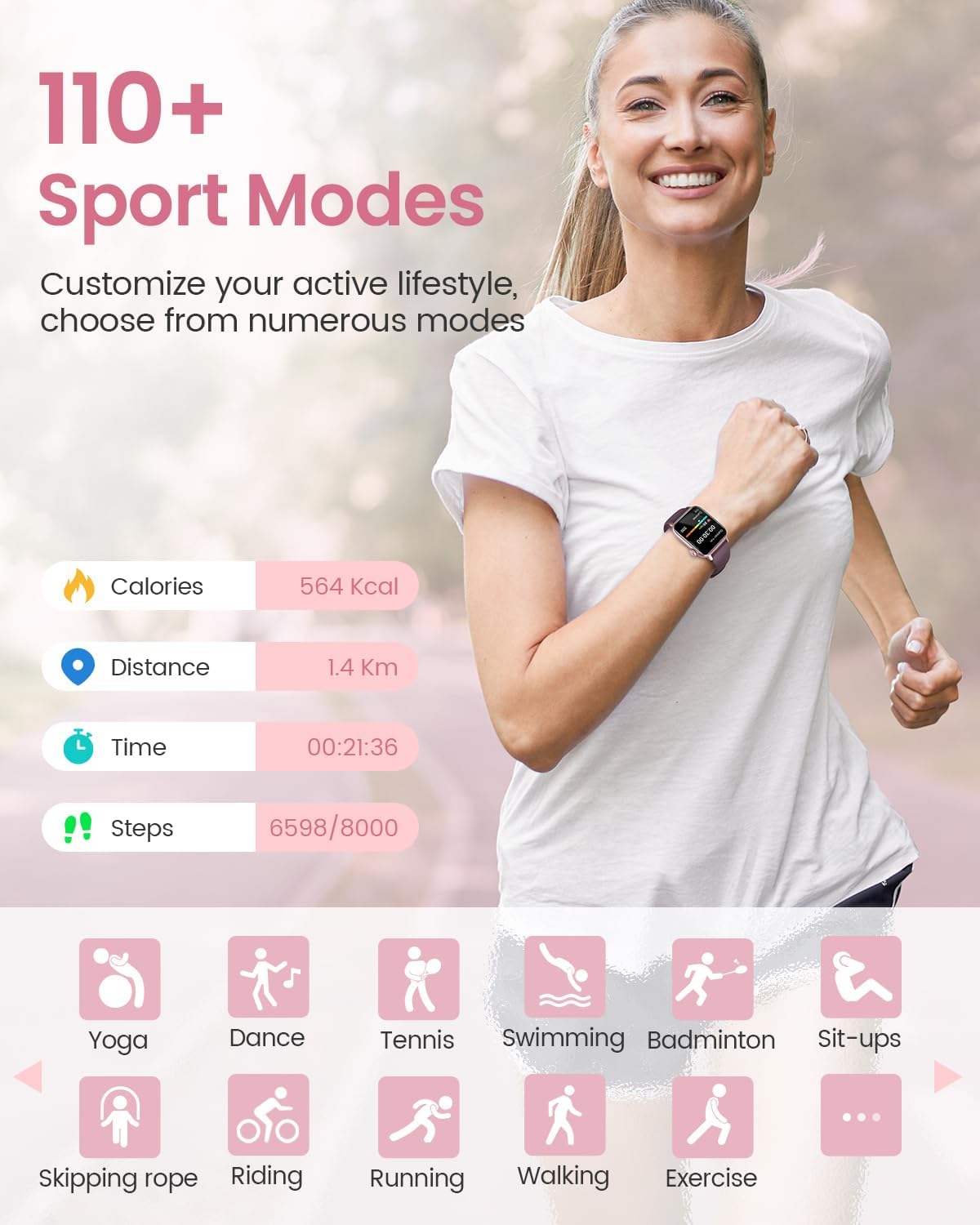 BANLVS Smartwatch Damen mit Telefonfunktion 1,85'' Zoll Fitnessuhr Damen mit SpO2, Herzfrequenz, Schlafmonitor, Menstruationszyklus, IP68 wasserdichte Sportuhr für iOS und Android (Rosa) - 4 BANLVS Smartwatch Damen mit Telefonfunktion 1,85'' Zoll Fitnessuhr Damen mit SpO2, Herzfrequenz, Schlafmonitor, Menstruationszyklus, IP68 wasserdichte Sportuhr für iOS und Android (Rosa) - 4