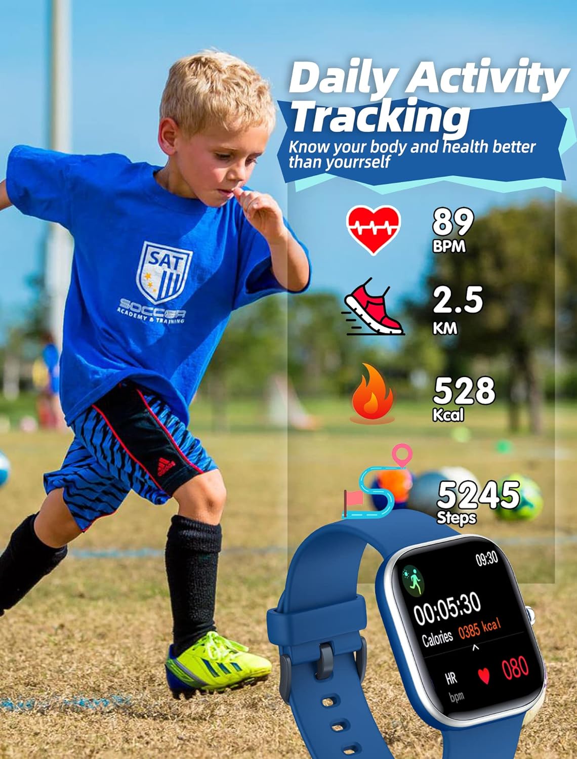 Kinder Smartwatch für Jungen und Mädchen,IP68 wasserdichte Fitness Aktivitäts Tracker Uhr,Herzfrequenz Schlafmonitor,19 Sportmodi,Schrittzähler,Wecker,Kindergeschenke für Teenager ab 5 Jahren Blau - 6 Kinder Smartwatch für Jungen und Mädchen,IP68 wasserdichte Fitness Aktivitäts Tracker Uhr,Herzfrequenz Schlafmonitor,19 Sportmodi,Schrittzähler,Wecker,Kindergeschenke für Teenager ab 5 Jahren Blau - 6