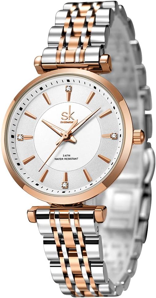 SHENGKE SK Klassische Frauen Uhren Mode Damen Kleid Uhr Solide Edelstahl Band Echtes Lederband Silver-rosegold - 7 SHENGKE SK Klassische Frauen Uhren Mode Damen Kleid Uhr Solide Edelstahl Band Echtes Lederband Silver-rosegold - 7