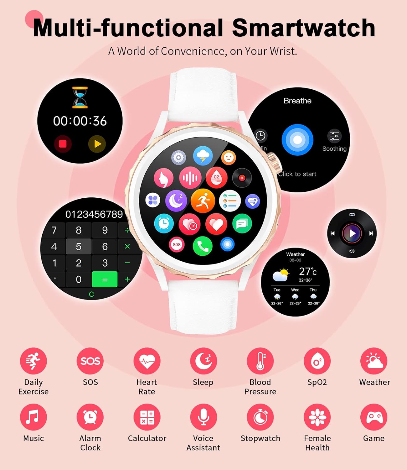 LIGE Smartwatch Damen,1.32" HD Armbanduhr Damen mit Telefonfunktion Herzfrequenz Schlafmonitor Musikkontrolle,100+Sportmodi Wasserdicht Schrittzähler Damen Smartwatch für Android iOS, Weißgurt - 6 LIGE Smartwatch Damen,1.32" HD Armbanduhr Damen mit Telefonfunktion Herzfrequenz Schlafmonitor Musikkontrolle,100+Sportmodi Wasserdicht Schrittzähler Damen Smartwatch für Android iOS, Weißgurt - 6