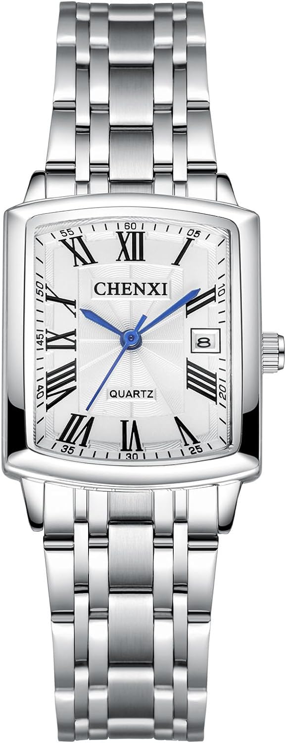 JewelryWe Herren Damen Paar Armbanduhr Quarz Analog Rechteckig Ceramic Keramik Band Partner Freundschafts Uhr mit Strass Schwarz Weiß Geschenk Valentinstag Silber/Weiß-damenuhr - 1