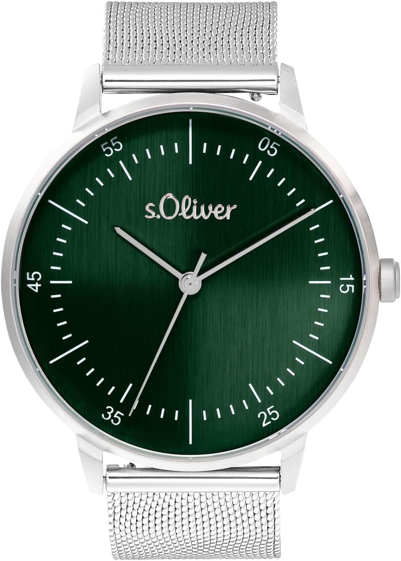 s.Oliver Armbanduhr Herren Quarzuhr Analog, mit Edelstahl Armband, Silber, 5 bar Wasserdicht, Kommt in Uhren Geschenk Box, 2036583 Grün - 1