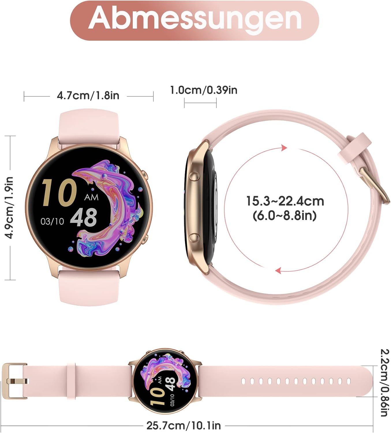 TUYOMA Smartwatch für Damen, IP68, wasserdicht, 3,3 cm (1,3 Zoll), Touchscreen, Sportuhr mit Oxymeter, DIY Zifferblatt, Schlafüberwachung, Schrittzähler, Pulsmesser für Android iOS Rosa - 7 TUYOMA Smartwatch für Damen, IP68, wasserdicht, 3,3 cm (1,3 Zoll), Touchscreen, Sportuhr mit Oxymeter, DIY Zifferblatt, Schlafüberwachung, Schrittzähler, Pulsmesser für Android iOS Rosa - 7