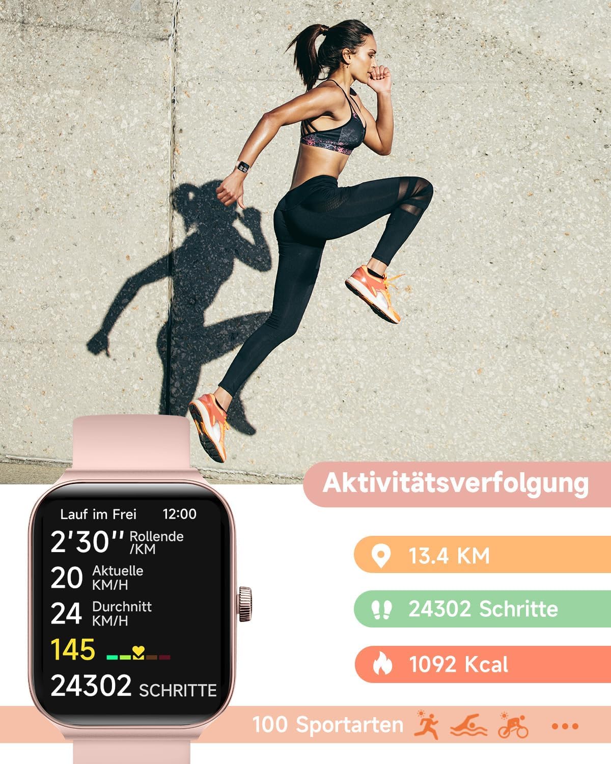TOOBUR Smartwatch mit Telefonfunktion, 1.95" Fitnessuhr mit Herzfrequenz Schlafüberwachung Schrittzähler IP68 Wasserdicht Kompatibel mit Android & iOS für Damen 44mm Rosa - 5 TOOBUR Smartwatch mit Telefonfunktion, 1.95" Fitnessuhr mit Herzfrequenz Schlafüberwachung Schrittzähler IP68 Wasserdicht Kompatibel mit Android & iOS für Damen 44mm Rosa - 5