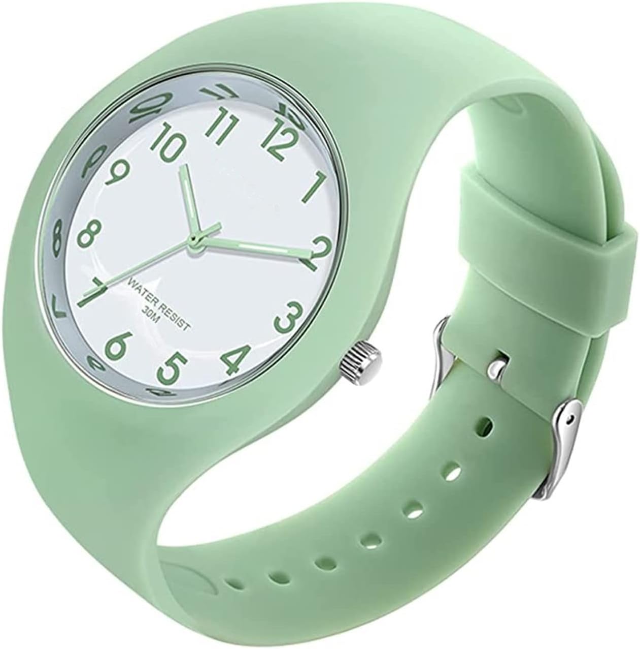 Forrader Uhr mit Silikonband für Damen und Mädchen, großes Zifferblatt, wasserdicht, sportlich, modisch, lässig, einfach, Quarz-Analog-Uhren Grün - 1
