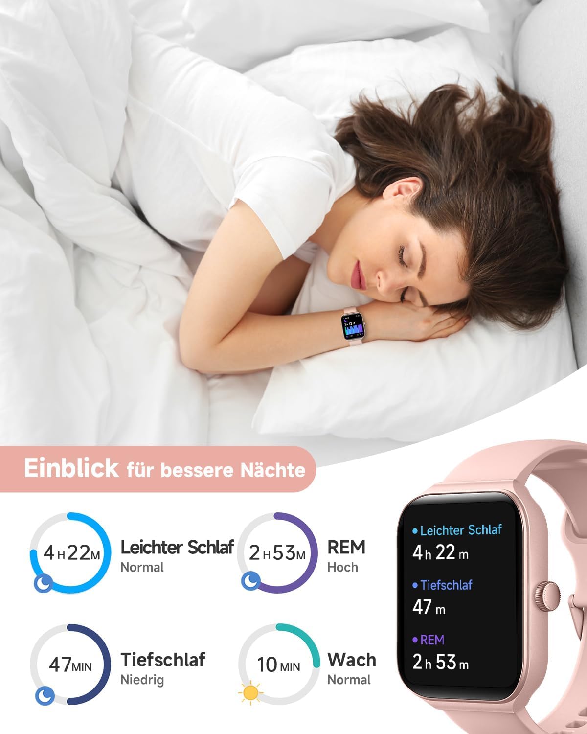 TOOBUR Smartwatch mit Telefonfunktion, 1.95" Fitnessuhr mit Herzfrequenz Schlafüberwachung Schrittzähler IP68 Wasserdicht Kompatibel mit Android & iOS für Damen 44mm Rosa - 6 TOOBUR Smartwatch mit Telefonfunktion, 1.95" Fitnessuhr mit Herzfrequenz Schlafüberwachung Schrittzähler IP68 Wasserdicht Kompatibel mit Android & iOS für Damen 44mm Rosa - 6
