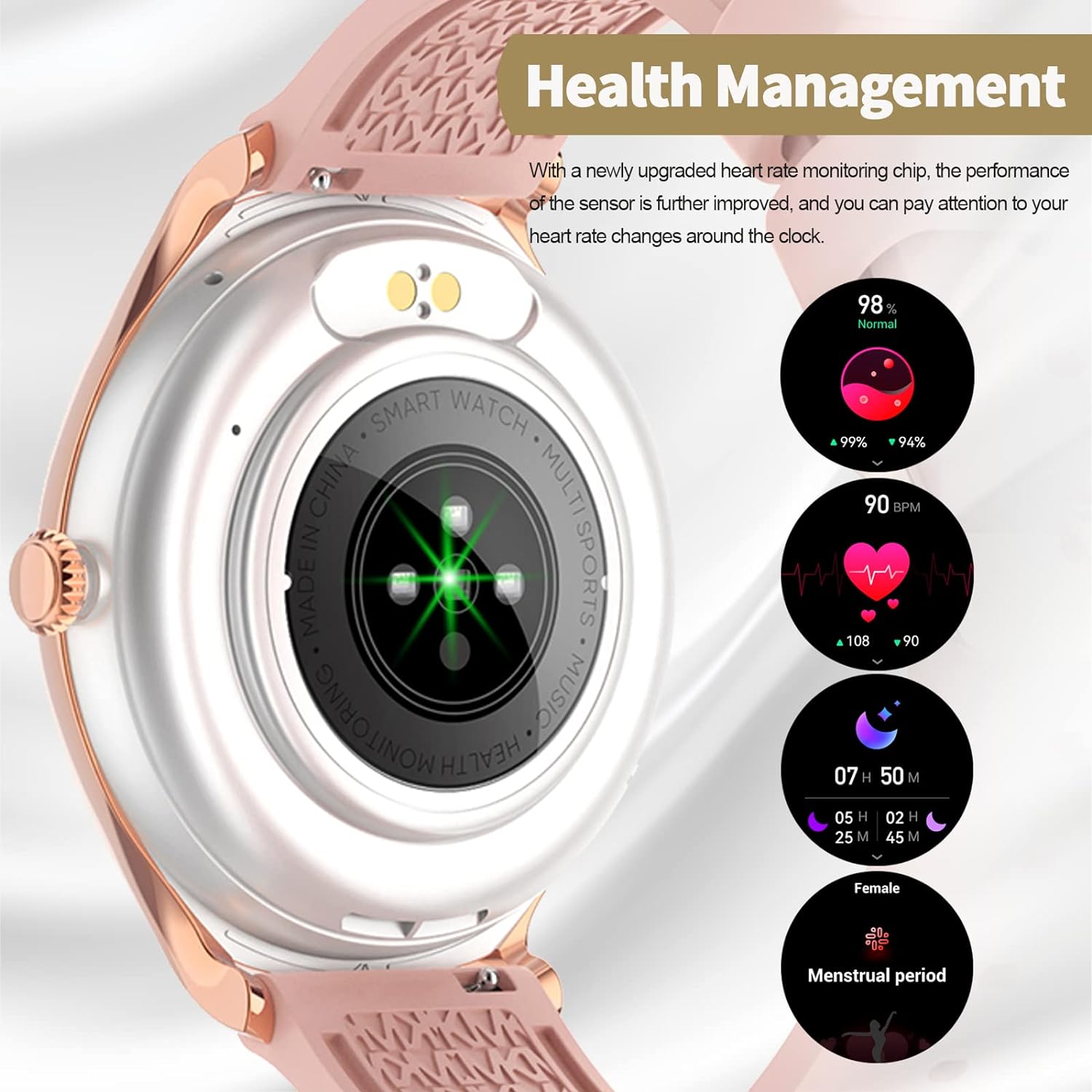 SZHELEJIAM Smartwatch mit Telefonfunktion, Armbanduhr Damen Rund mit Blutdruckmessung Pulsmesser Schlafmonitor Schrittzähler 128 Sportmodi Fitnessuhr Smart Watch Damenuhr für iOS Android Roségold - 5