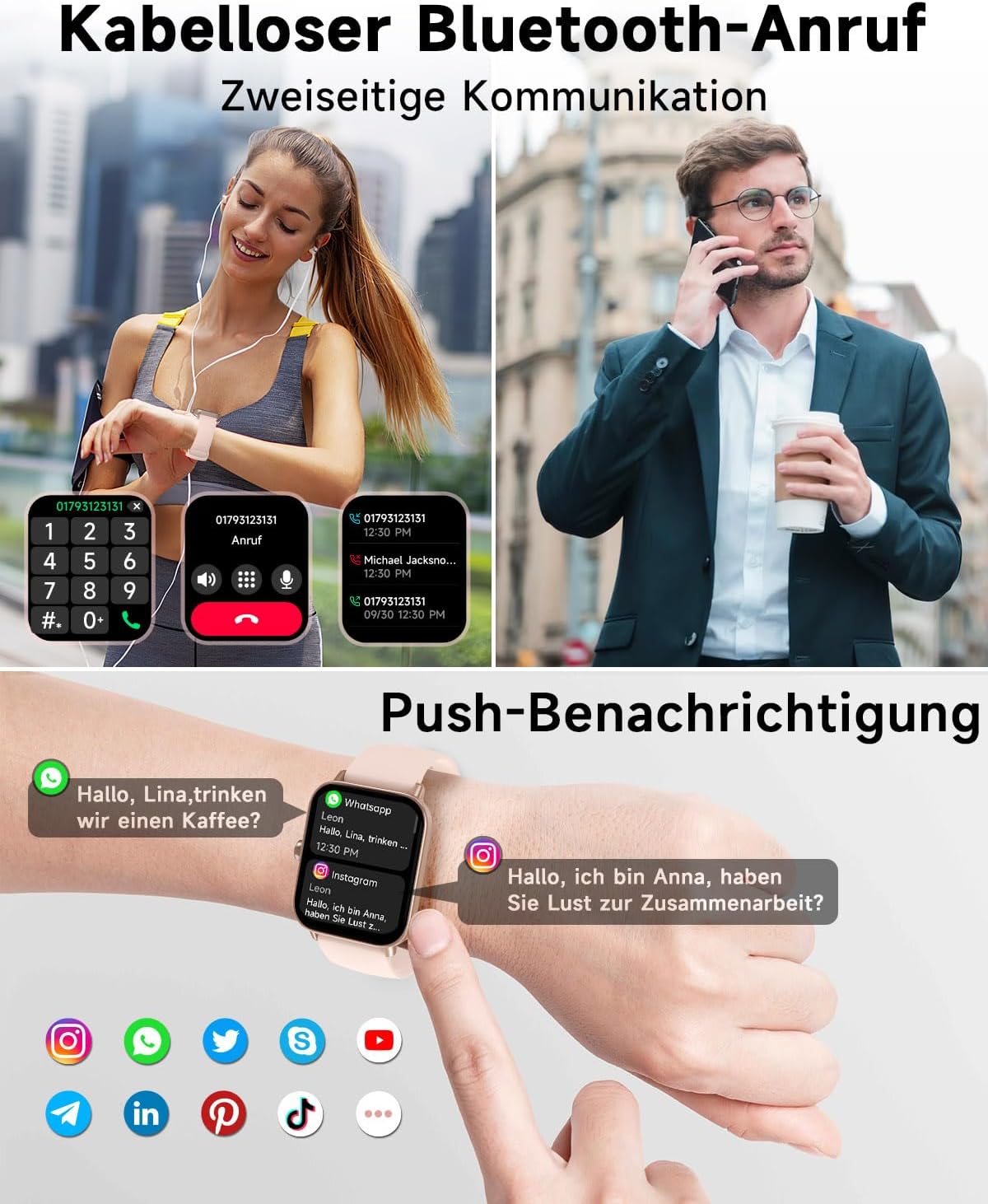 Konitee Smartwatch Damen mit Telefonfunktion, Alexa Integriert, 1.8" großes HD-Display Fitnessuhr mit Pulsmesser SpO2 Stress Schlafmonitor, 100 Sportmodi, IP68 Wasserdicht Sportuhr für iOS Android - 2 Konitee Smartwatch Damen mit Telefonfunktion, Alexa Integriert, 1.8" großes HD-Display Fitnessuhr mit Pulsmesser SpO2 Stress Schlafmonitor, 100 Sportmodi, IP68 Wasserdicht Sportuhr für iOS Android - 2