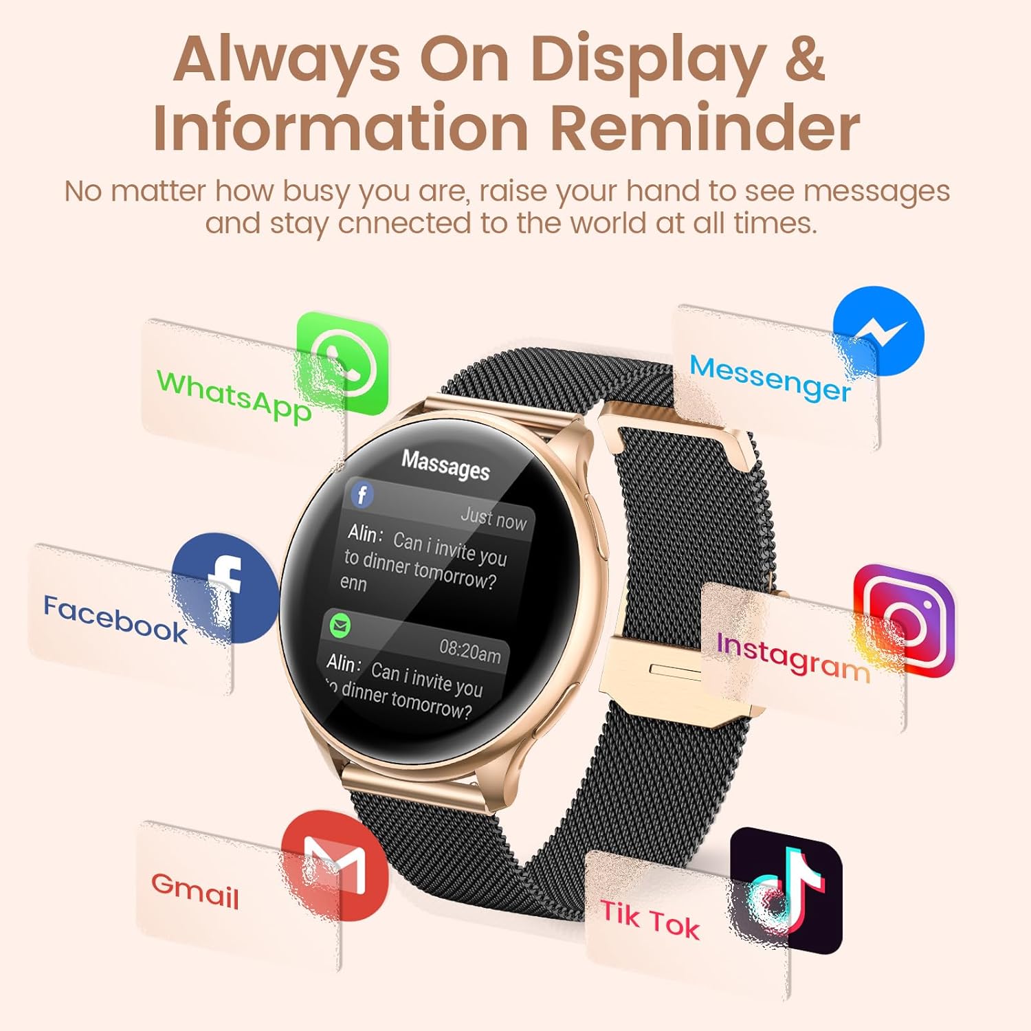 RUXINGX Smartwatch Damen mit Telefonfunktion, 1,32 Zoll HD Voll Touchscreen, IP68 Fitness Tracker mit SpO2 Pulsuhr Menstruationszyklus Schlafmonitor Schrittzähler Kalorien iOS Android Schwarz Gold - 6 RUXINGX Smartwatch Damen mit Telefonfunktion, 1,32 Zoll HD Voll Touchscreen, IP68 Fitness Tracker mit SpO2 Pulsuhr Menstruationszyklus Schlafmonitor Schrittzähler Kalorien iOS Android Schwarz Gold - 6