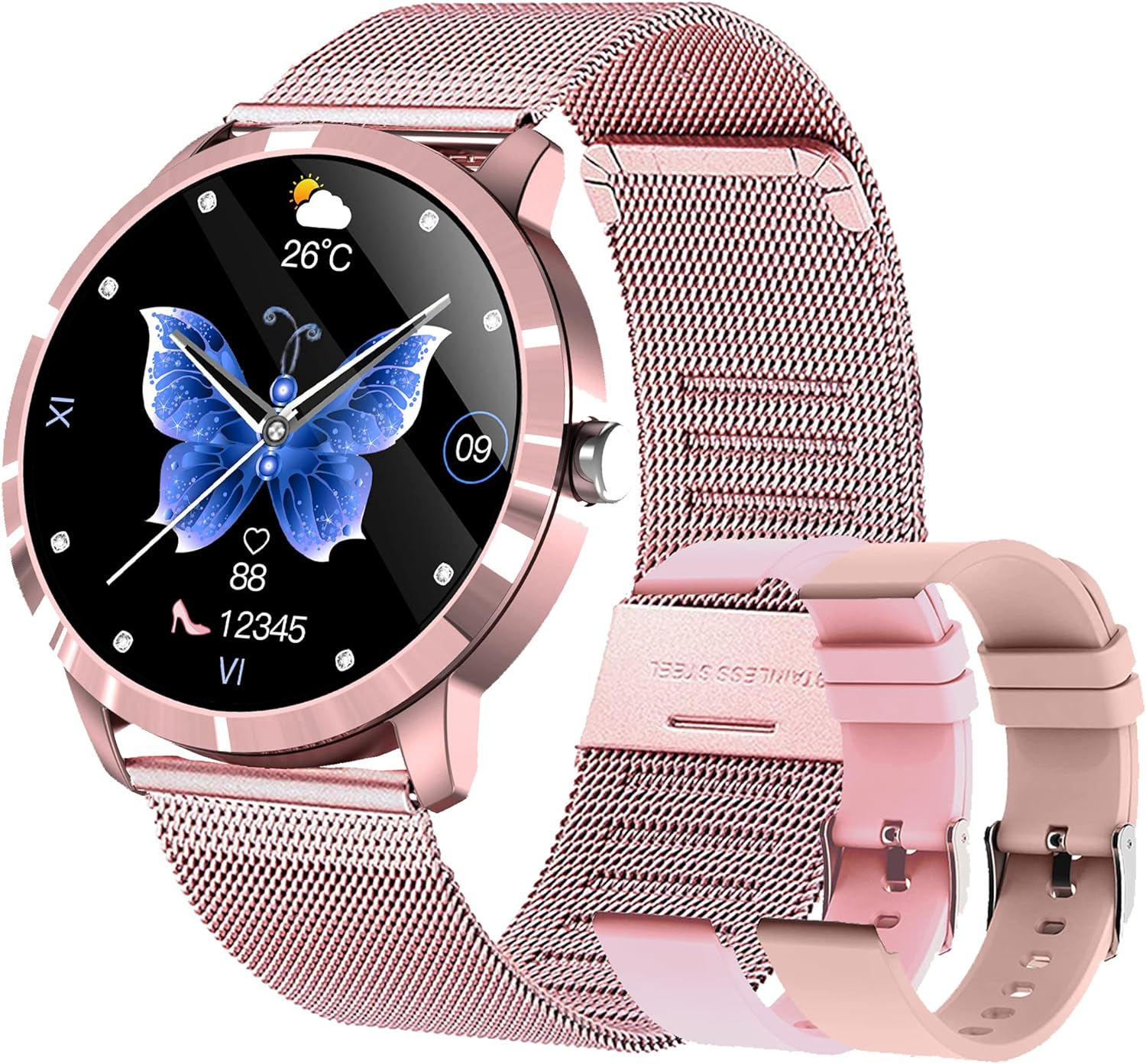 Smartwatch Damen, 1.09 Zoll Touch Fitnessuhr, 22 Sportmodi Fitness Tracker mit Schrittzähler Stoppuhr, IP68 Wasserdicht Smart Watch mit Pulsuhr, Schlafmonitor, Sportuhr Armbanduhr Android IOS - 1