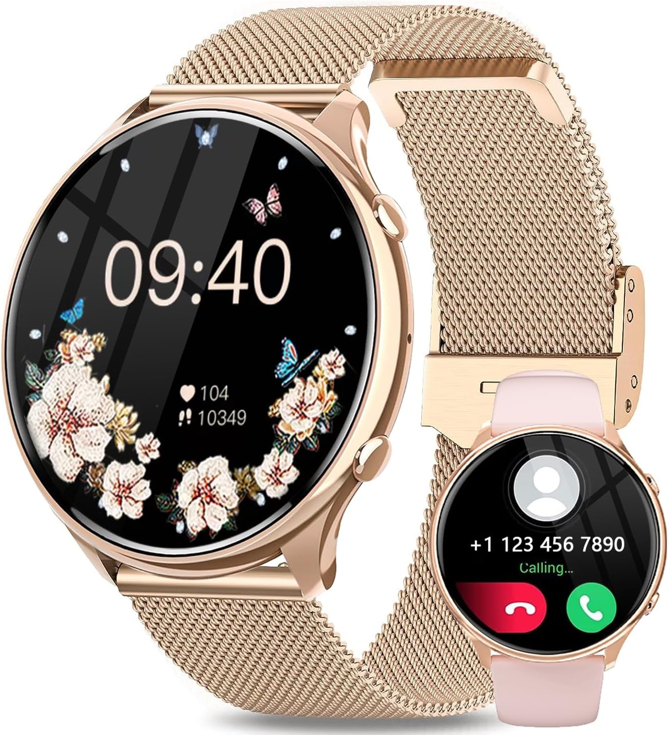 Fitonme Smartwatch Damen, 1,39" HD Touchscreen smartwatch mit Telefonfunktion, Armbanduhr mit 120+ Sportmodi Herzfrequenz SpO2 Schlafmonitor, IP67 Wasserdicht Fitnessuhr für Android iOS Roségold - 1