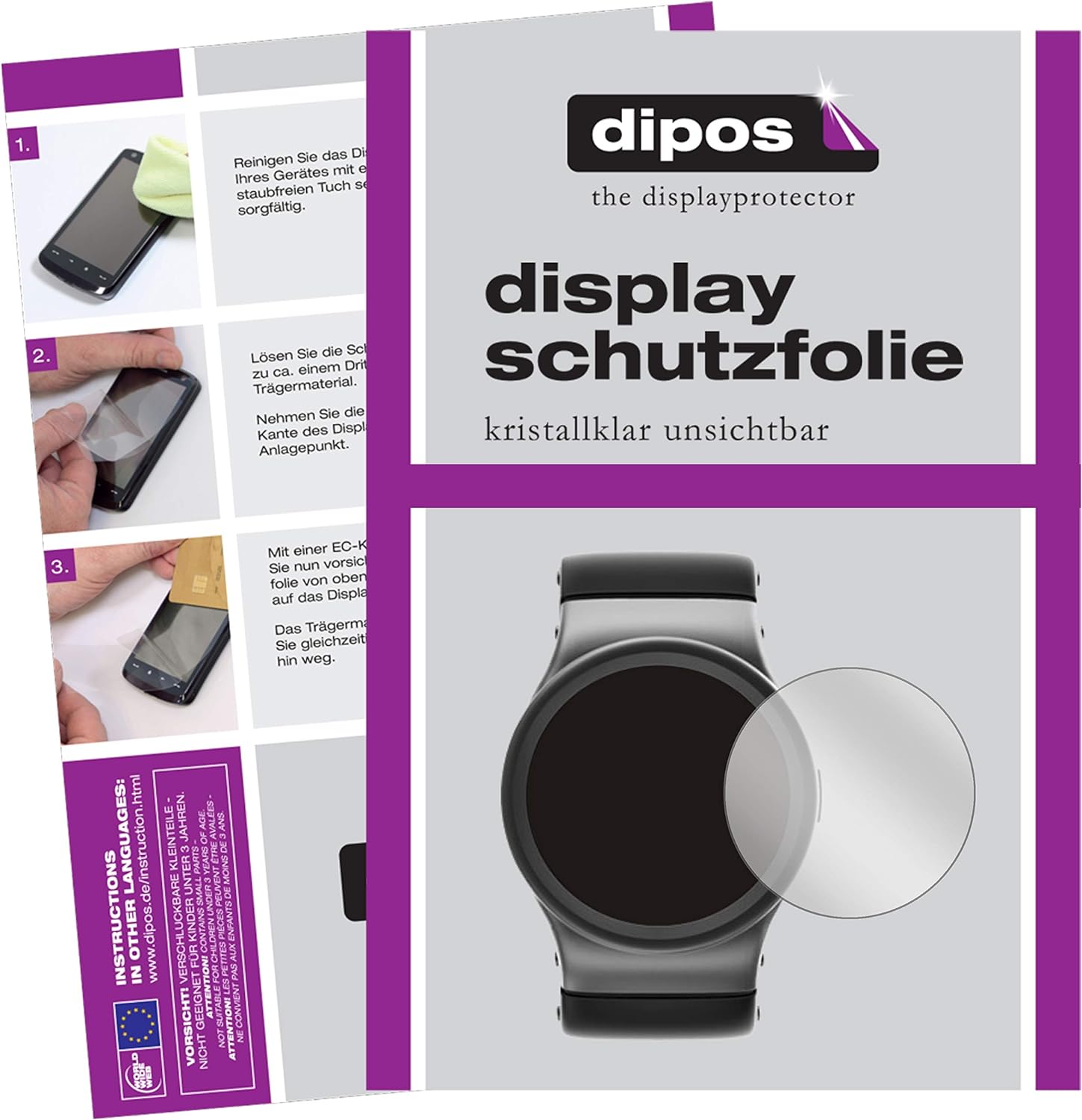 dipos I 5x Schutzfolie kompatibel mit 25 mm Durchmesser Uhr Displayschutz-Folie klar - 1
