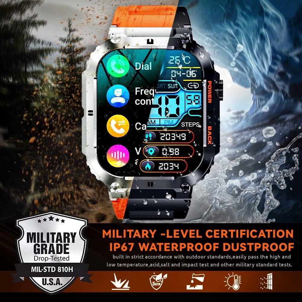 GaWear Smartwatch Herren mit Telefonfunktion,1,96 Zoll 320 * 386 HD,IP68 Wasserdicht Armbanduhr mit Blutdruckmessung Schlafmonitor, SpO2, Outdoor Sportuhr 100+Sportmodi für ios Android(Schwarz) - 2 GaWear Smartwatch Herren mit Telefonfunktion,1,96 Zoll 320 * 386 HD,IP68 Wasserdicht Armbanduhr mit Blutdruckmessung Schlafmonitor, SpO2, Outdoor Sportuhr 100+Sportmodi für ios Android(Schwarz) - 2