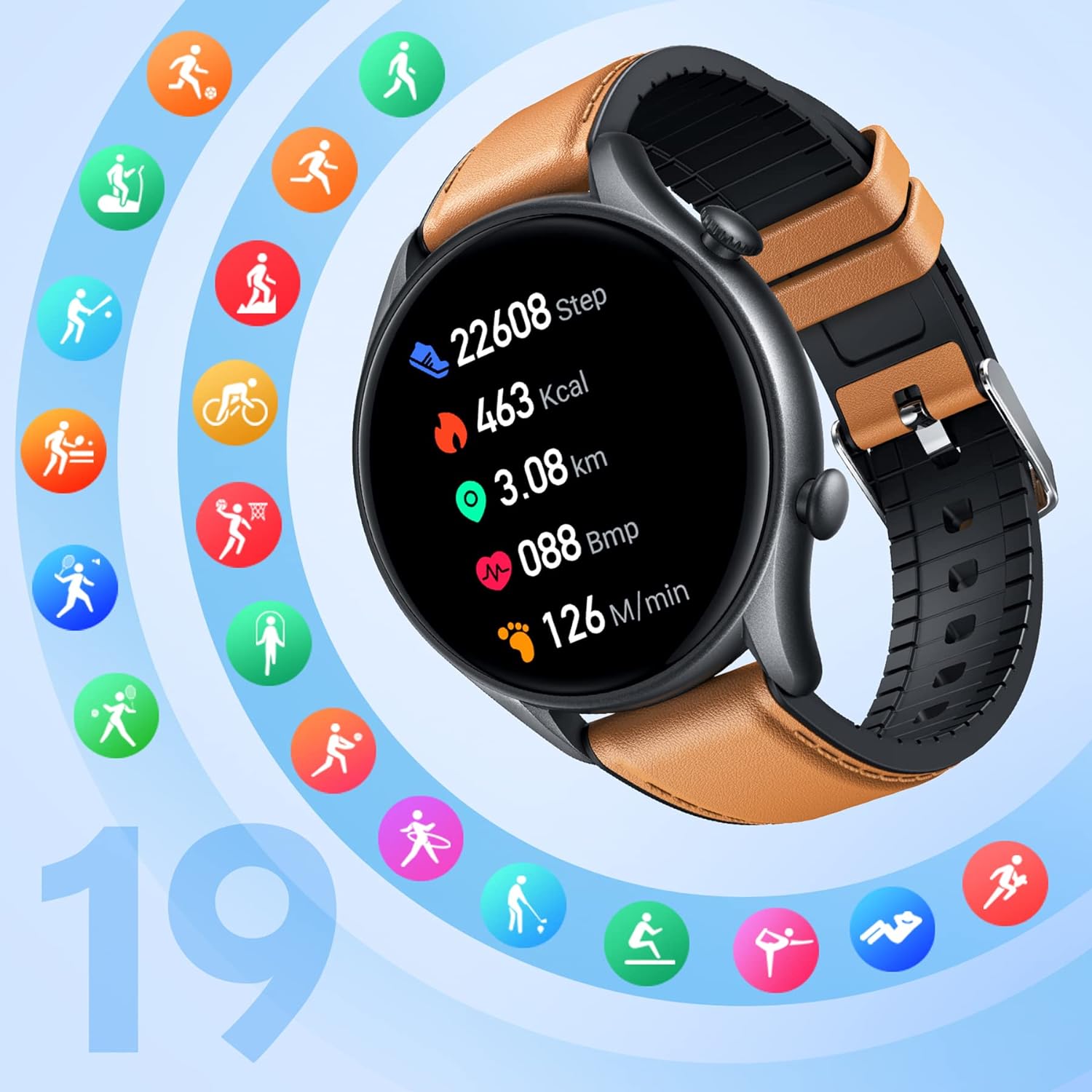Smartwatch Herren Fitnessuhr Armbanduhr Uhr - 1,32 Zoll Runde Männer Sportuhr Wasserdicht ip68 Schrittzähler Blutdruckmessung Pulsmesser Kalorienzähler Bluetooth Kompatibel Android mit ios (Braun) - 4 Smartwatch Herren Fitnessuhr Armbanduhr Uhr - 1,32 Zoll Runde Männer Sportuhr Wasserdicht ip68 Schrittzähler Blutdruckmessung Pulsmesser Kalorienzähler Bluetooth Kompatibel Android mit ios (Braun) - 4