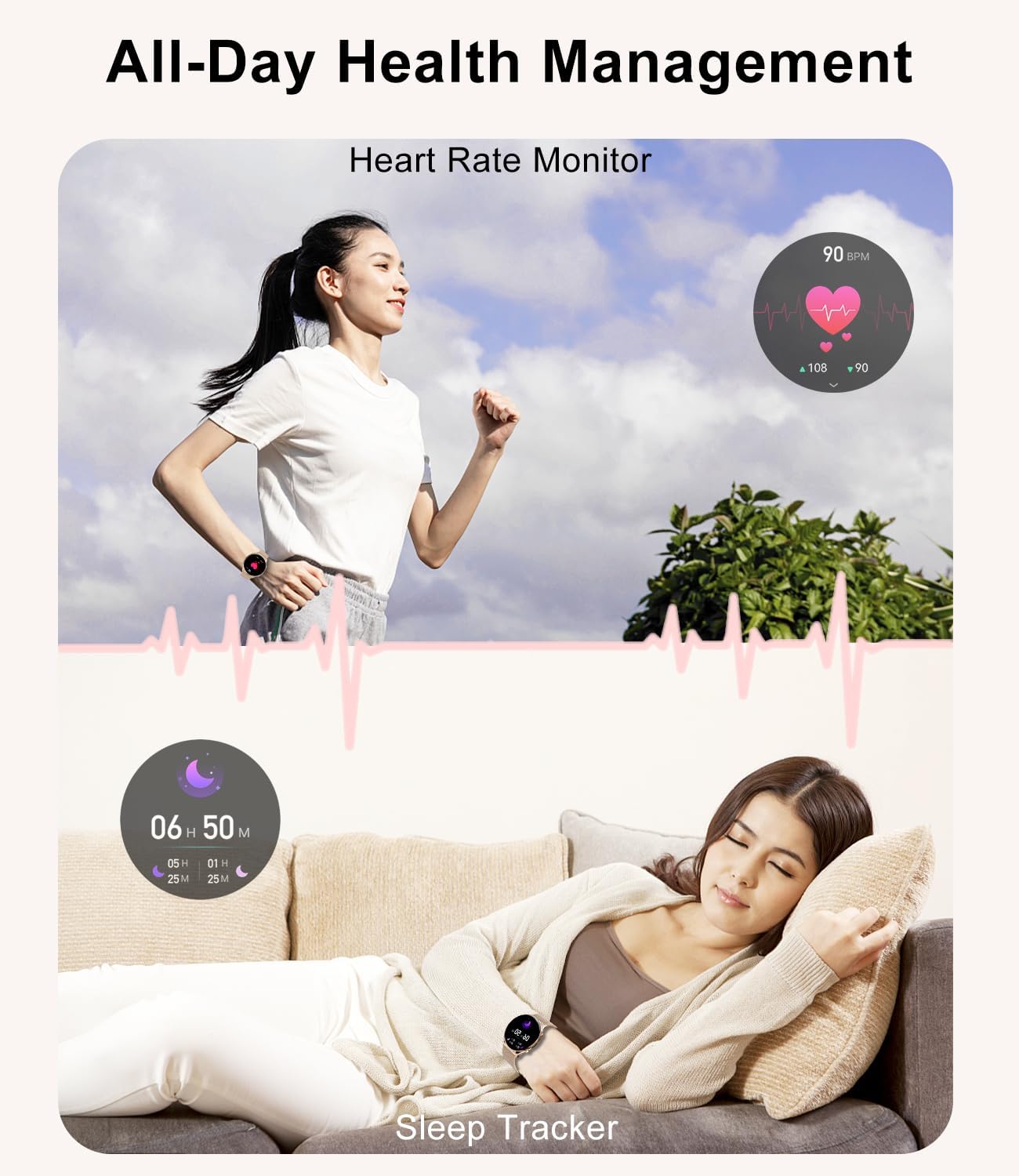 Fitonme Smartwatch Damen, 1,39" HD Touchscreen smartwatch mit Telefonfunktion, Armbanduhr mit 120+ Sportmodi Herzfrequenz SpO2 Schlafmonitor, IP67 Wasserdicht Fitnessuhr für Android iOS Roségold - 4 Fitonme Smartwatch Damen, 1,39" HD Touchscreen smartwatch mit Telefonfunktion, Armbanduhr mit 120+ Sportmodi Herzfrequenz SpO2 Schlafmonitor, IP67 Wasserdicht Fitnessuhr für Android iOS Roségold - 4
