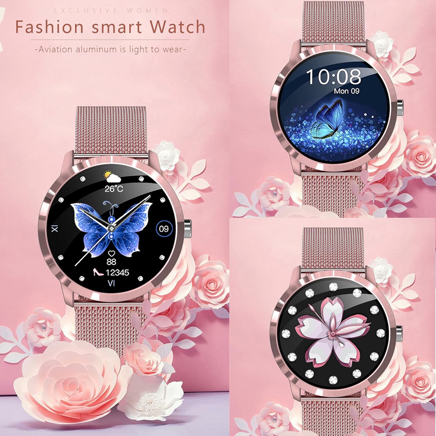 Smartwatch Damen, 1.09 Zoll Touch Fitnessuhr, 22 Sportmodi Fitness Tracker mit Schrittzähler Stoppuhr, IP68 Wasserdicht Smart Watch mit Pulsuhr, Schlafmonitor, Sportuhr Armbanduhr Android IOS - 2 Smartwatch Damen, 1.09 Zoll Touch Fitnessuhr, 22 Sportmodi Fitness Tracker mit Schrittzähler Stoppuhr, IP68 Wasserdicht Smart Watch mit Pulsuhr, Schlafmonitor, Sportuhr Armbanduhr Android IOS - 2