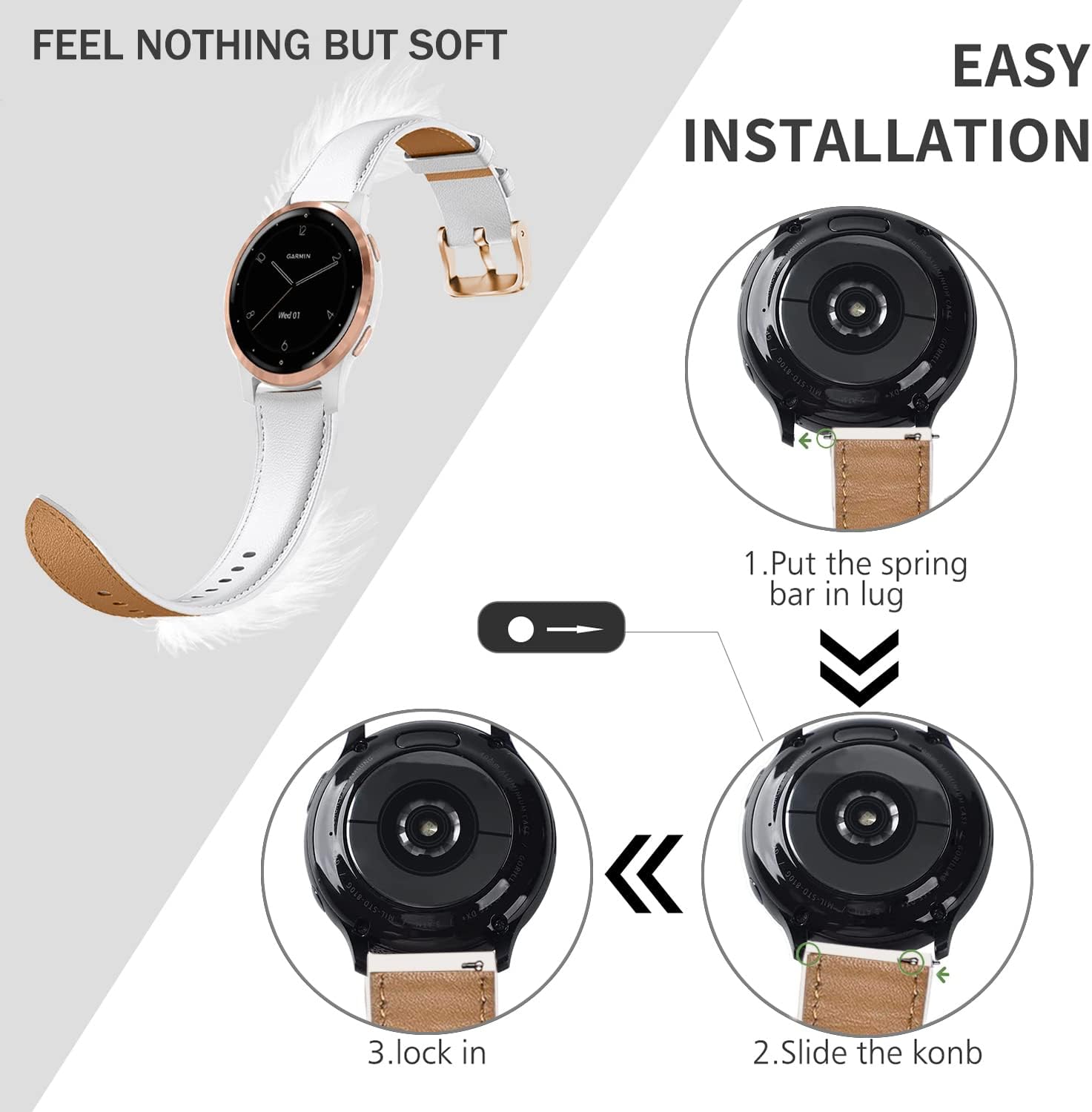 Issinlky echtes Lederarmband kompatibel Garmin Venu 2S/Venu 3S,Vivoactive 4S,Garmin Vivoactive 3S,18mm Armband für Fossil Women's Gen 5E 42 mm, Gen 6 42 mm, Fossile Q Venture Gen 3/Gen 4 Weiß - 4 Issinlky echtes Lederarmband kompatibel Garmin Venu 2S/Venu 3S,Vivoactive 4S,Garmin Vivoactive 3S,18mm Armband für Fossil Women's Gen 5E 42 mm, Gen 6 42 mm, Fossile Q Venture Gen 3/Gen 4 Weiß - 4