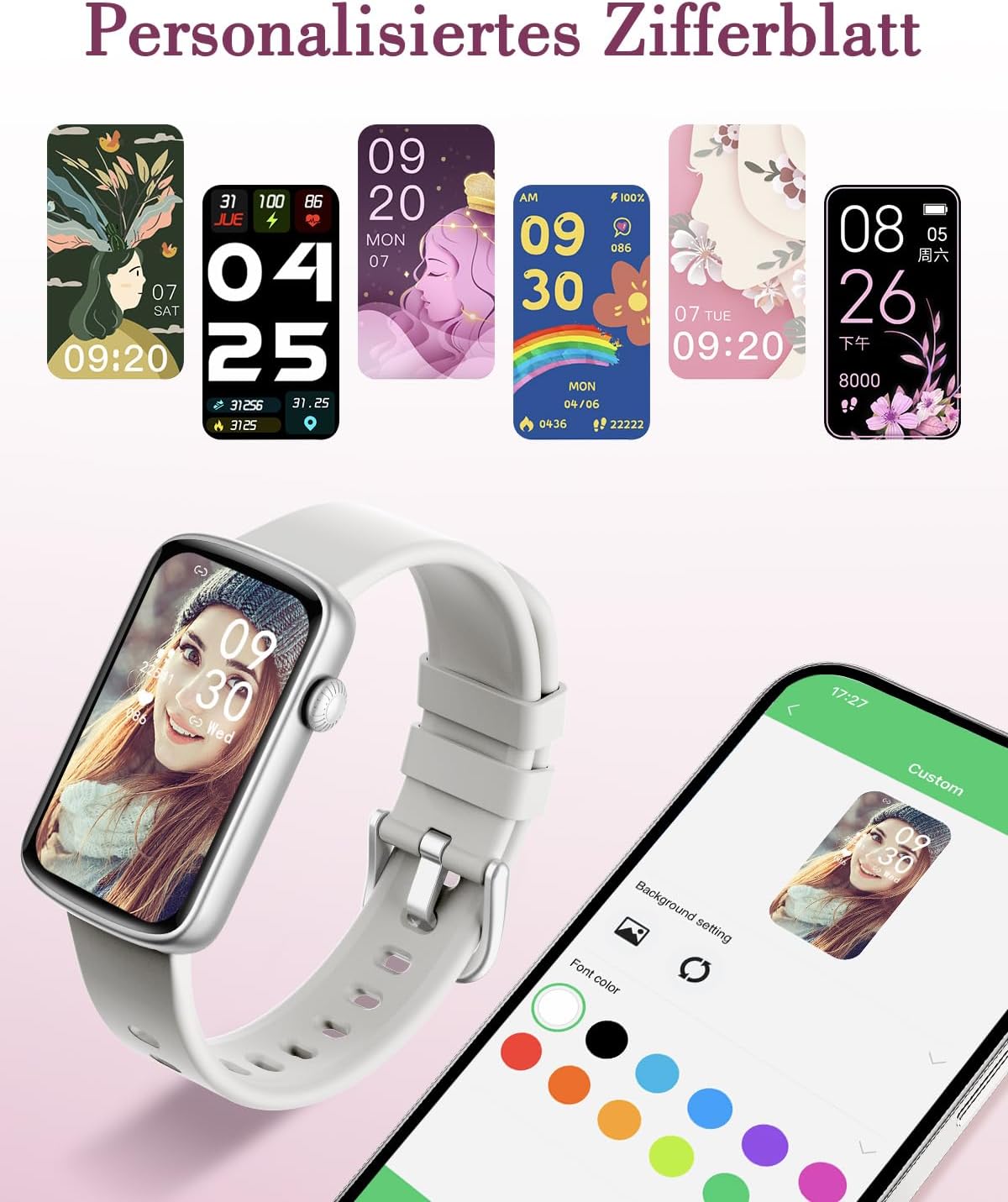 SHANG WING Smartwatch Damen Fitnessuhr Schmal Fitness Tracker Schrittzähler Uhr mit Pulsuhr SpO2 Messung Schlafüberwachung Sportuhr Klein Wasserdicht IP68 Smart Watch Sport für Android iOS Handy Grau - 7 SHANG WING Smartwatch Damen Fitnessuhr Schmal Fitness Tracker Schrittzähler Uhr mit Pulsuhr SpO2 Messung Schlafüberwachung Sportuhr Klein Wasserdicht IP68 Smart Watch Sport für Android iOS Handy Grau - 7