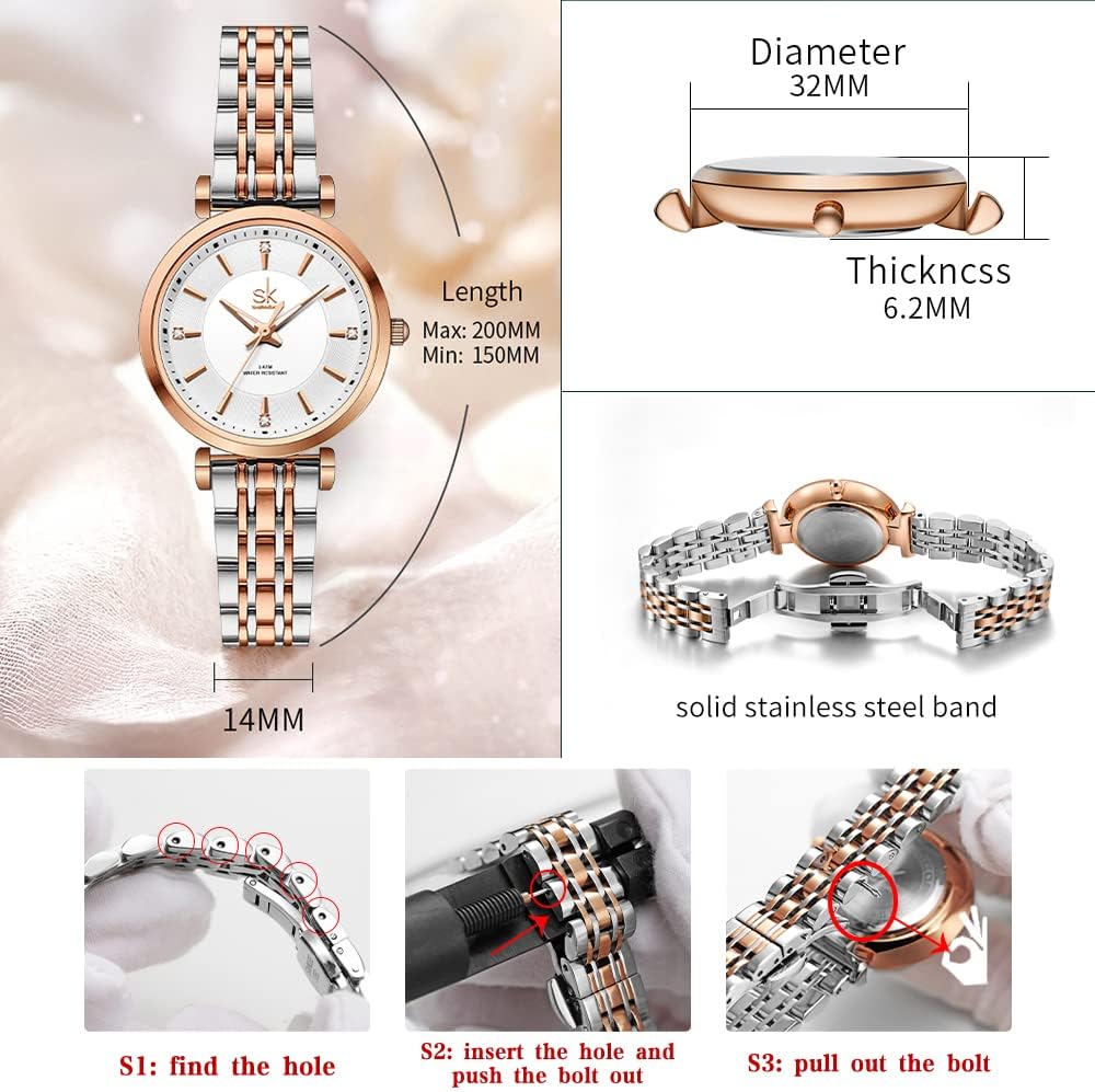 SHENGKE SK Klassische Frauen Uhren Mode Damen Kleid Uhr Solide Edelstahl Band Echtes Lederband Silver-rosegold - 6 SHENGKE SK Klassische Frauen Uhren Mode Damen Kleid Uhr Solide Edelstahl Band Echtes Lederband Silver-rosegold - 6