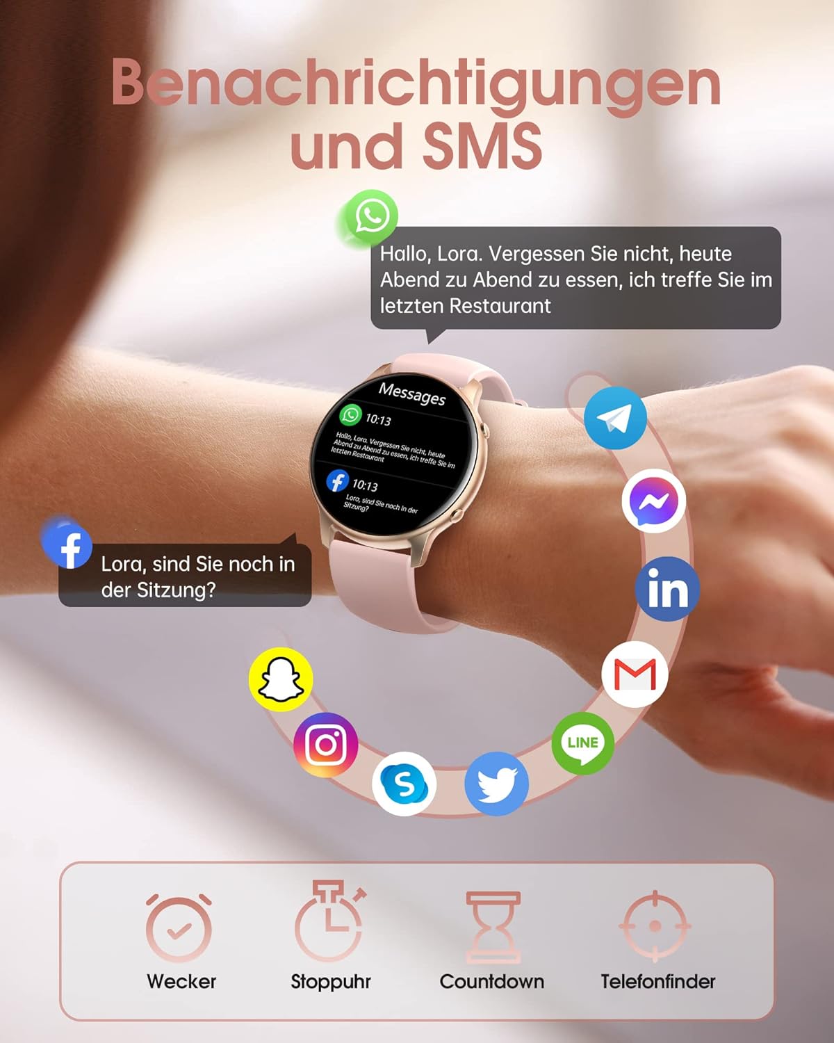 TUYOMA Smartwatch für Damen, IP68, wasserdicht, 3,3 cm (1,3 Zoll), Touchscreen, Sportuhr mit Oxymeter, DIY Zifferblatt, Schlafüberwachung, Schrittzähler, Pulsmesser für Android iOS Rosa - 4 TUYOMA Smartwatch für Damen, IP68, wasserdicht, 3,3 cm (1,3 Zoll), Touchscreen, Sportuhr mit Oxymeter, DIY Zifferblatt, Schlafüberwachung, Schrittzähler, Pulsmesser für Android iOS Rosa - 4