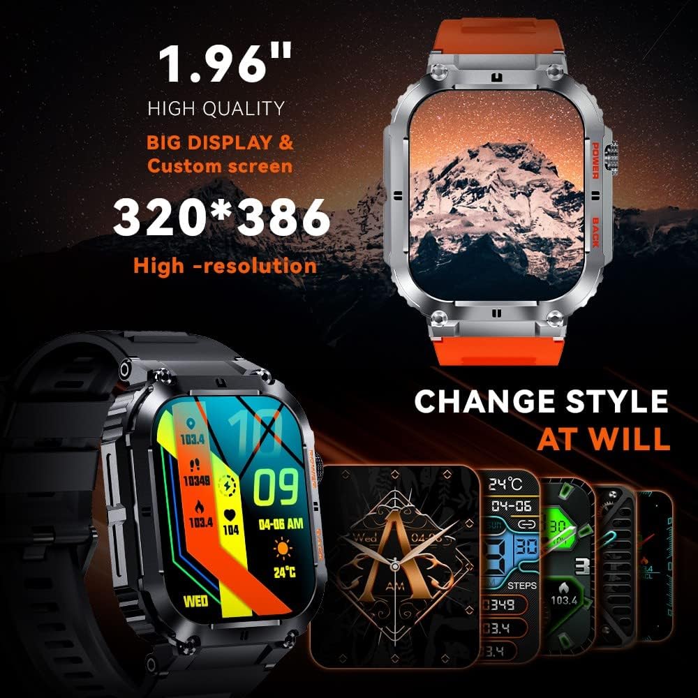 GaWear Smartwatch Herren mit Telefonfunktion,1,96 Zoll 320 * 386 HD,IP68 Wasserdicht Armbanduhr mit Blutdruckmessung Schlafmonitor, SpO2, Outdoor Sportuhr 100+Sportmodi für ios Android(Schwarz) - 3 GaWear Smartwatch Herren mit Telefonfunktion,1,96 Zoll 320 * 386 HD,IP68 Wasserdicht Armbanduhr mit Blutdruckmessung Schlafmonitor, SpO2, Outdoor Sportuhr 100+Sportmodi für ios Android(Schwarz) - 3