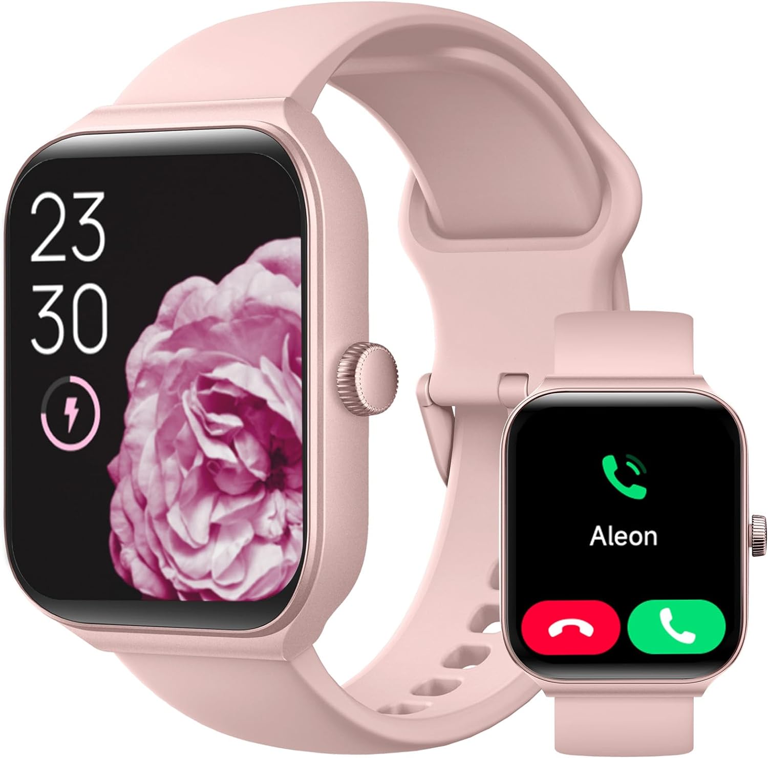 TOOBUR Smartwatch mit Telefonfunktion, 1.95" Fitnessuhr mit Herzfrequenz Schlafüberwachung Schrittzähler IP68 Wasserdicht Kompatibel mit Android & iOS für Damen 44mm Rosa - 1