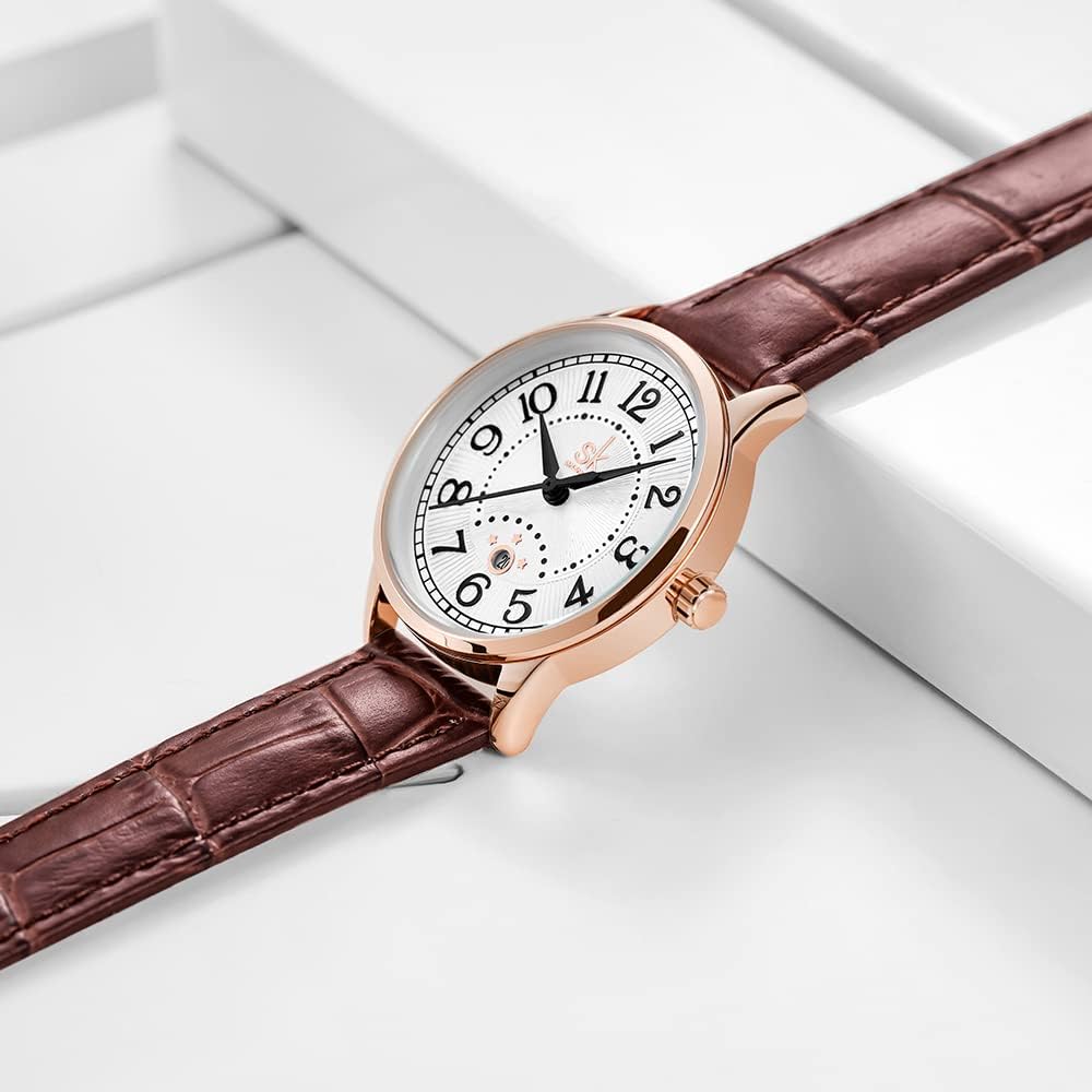 SHENGKE SK Business Klassische Damenuhr mit echtem Leder, Edelstahlband, Elegante Damenuhr Rosegoldbraun - 3 SHENGKE SK Business Klassische Damenuhr mit echtem Leder, Edelstahlband, Elegante Damenuhr Rosegoldbraun - 3
