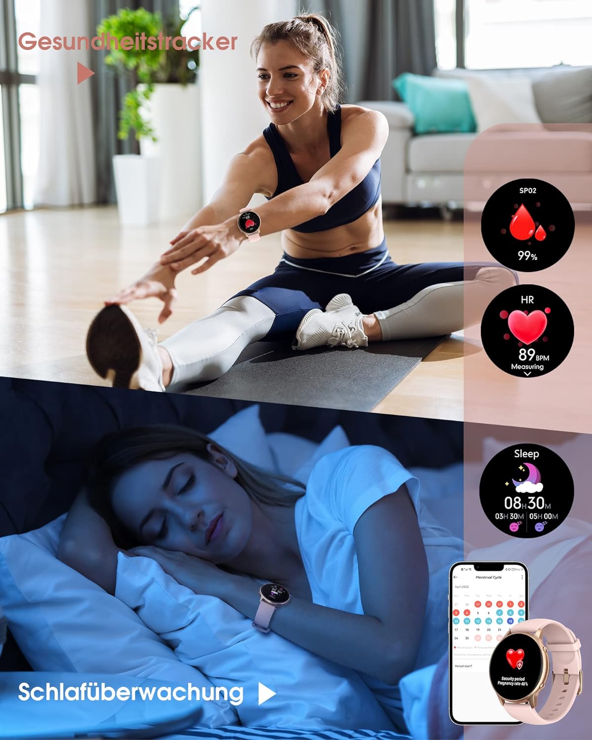 TUYOMA Smartwatch für Damen, IP68, wasserdicht, 3,3 cm (1,3 Zoll), Touchscreen, Sportuhr mit Oxymeter, DIY Zifferblatt, Schlafüberwachung, Schrittzähler, Pulsmesser für Android iOS Rosa - 3 TUYOMA Smartwatch für Damen, IP68, wasserdicht, 3,3 cm (1,3 Zoll), Touchscreen, Sportuhr mit Oxymeter, DIY Zifferblatt, Schlafüberwachung, Schrittzähler, Pulsmesser für Android iOS Rosa - 3