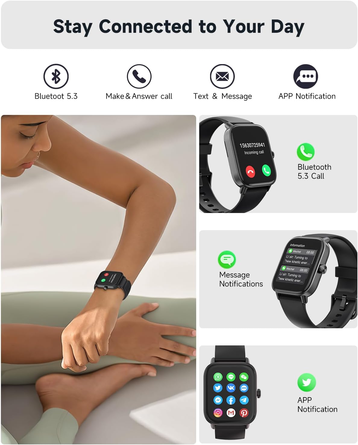 Amzhero Smartwatch für Damen,1,8''Fitnessuhr mit 100 Sportmodi,Bluetooth Telefonfunktion,Benachrichtigung,SpO2,Herzfrequenzmonitor,Schlafmonitor,Lange Akkulaufzeit,Wasserdicht,für iOS Android,Schwarz Spaceblack - 4 Amzhero Smartwatch für Damen,1,8''Fitnessuhr mit 100 Sportmodi,Bluetooth Telefonfunktion,Benachrichtigung,SpO2,Herzfrequenzmonitor,Schlafmonitor,Lange Akkulaufzeit,Wasserdicht,für iOS Android,Schwarz Spaceblack - 4