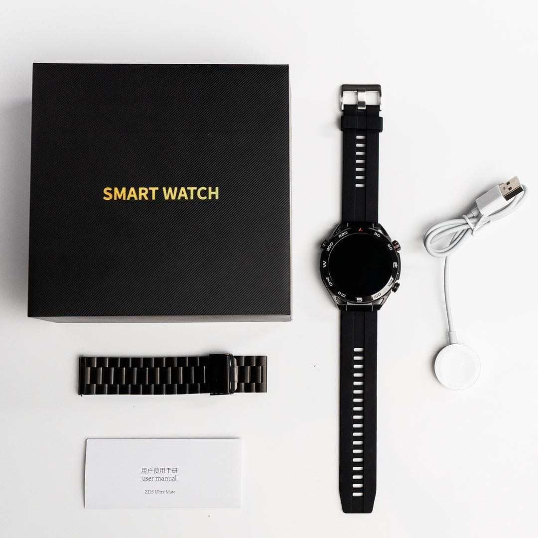 KööK ZD5 Ultra Mate Smartwatch NFC 1,5“ 3 Tasten ZD5 UM Luxus Edelstahl Sport & Business Uhr (GPS, Thermometer) IP67 Leben wasserdicht, in The Gift Box (Schwarz) - 3 KööK ZD5 Ultra Mate Smartwatch NFC 1,5“ 3 Tasten ZD5 UM Luxus Edelstahl Sport & Business Uhr (GPS, Thermometer) IP67 Leben wasserdicht, in The Gift Box (Schwarz) - 3