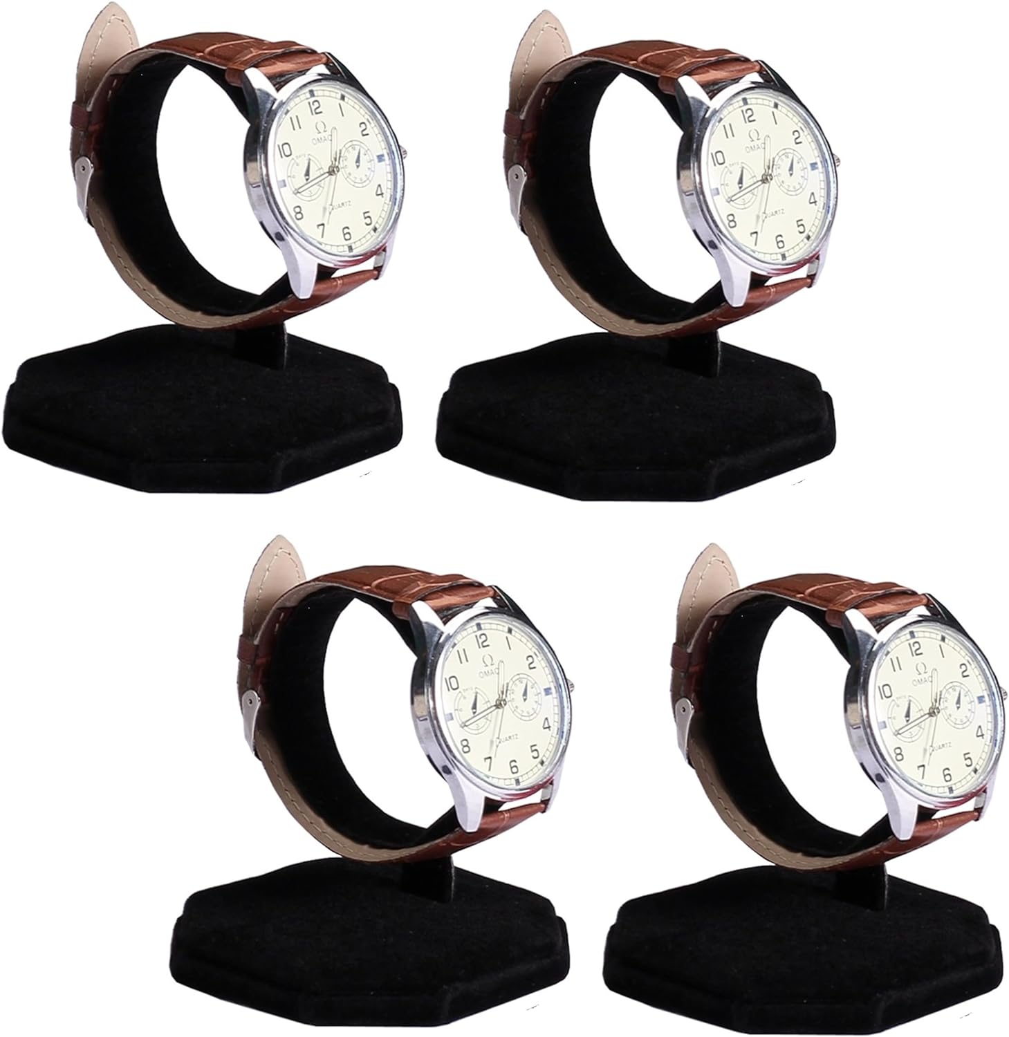 Bayli 4er Set Uhrenständer Aufsteller; Armbanduhr Ausstellungsstand mit Samt Überzug - Schwarz; C-Förmiger Uhren Halter für Uhr oder Armband; Uhrendisplay Armbandhalter; Uhrenaufstelller für Vitrine - 1