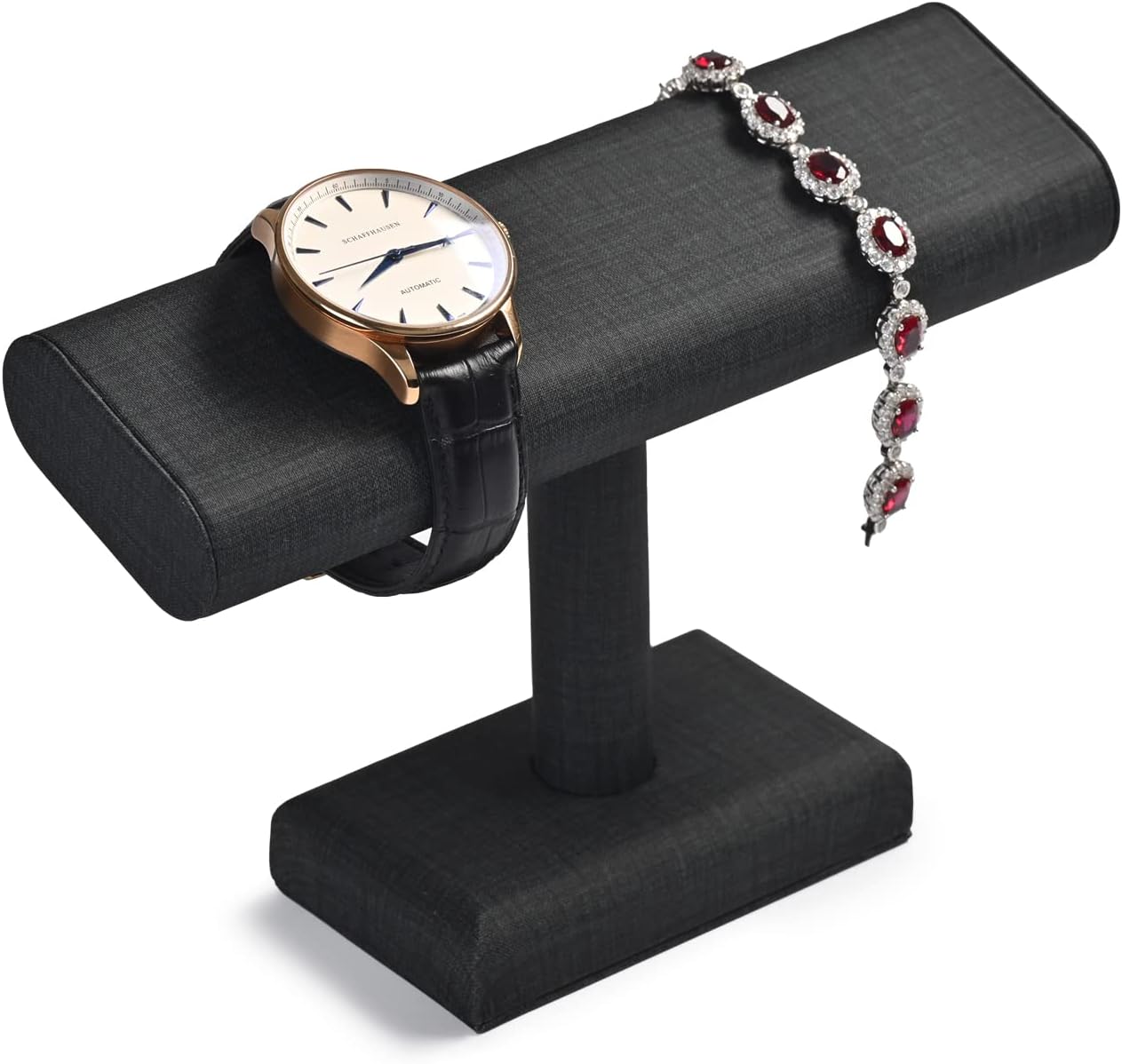 Oirlv PU Leder Uhrenständer Armbandständer Display Uhrenhalter Organizer Uhrenständer T-Bar Display Schmuckständer Armband Organizer(Schwarz) - 1