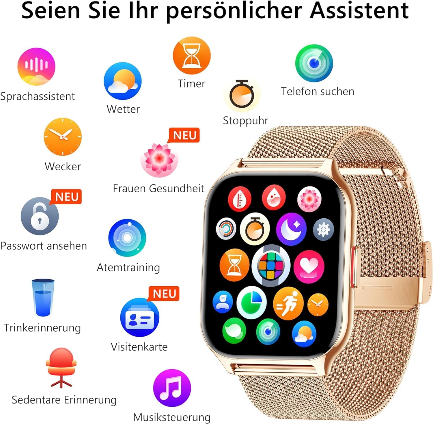 ZOSKVEE Smartwatch für Damen Herren, Fitnesstracker 2 Zoll Touch-Farbdisplay mit Telefonfunktion, Armbanduhr Blutdruckmessung Herzfrequenz Schlafmonitor SpO2, Sportuhr IPx8 Wasserdicht Schrittzähler Roségold+Silikon rosa - 7 ZOSKVEE Smartwatch für Damen Herren, Fitnesstracker 2 Zoll Touch-Farbdisplay mit Telefonfunktion, Armbanduhr Blutdruckmessung Herzfrequenz Schlafmonitor SpO2, Sportuhr IPx8 Wasserdicht Schrittzähler Roségold+Silikon rosa - 7