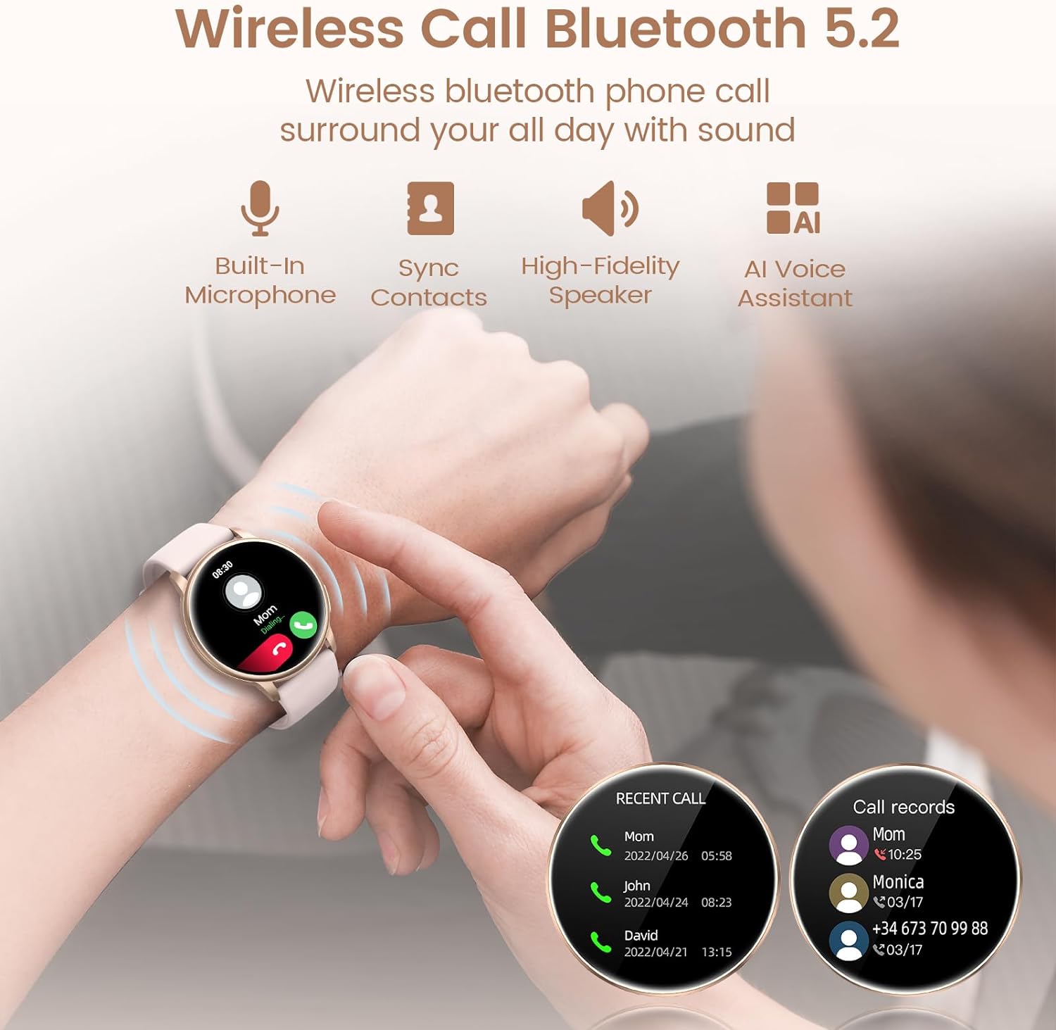 RUXINGX Smartwatch Damen mit Telefonfunktion, 1,32 Zoll HD Voll Touchscreen, IP68 Fitness Tracker mit SpO2 Pulsuhr Menstruationszyklus Schlafmonitor Schrittzähler Kalorien iOS Android Schwarz Gold - 2 RUXINGX Smartwatch Damen mit Telefonfunktion, 1,32 Zoll HD Voll Touchscreen, IP68 Fitness Tracker mit SpO2 Pulsuhr Menstruationszyklus Schlafmonitor Schrittzähler Kalorien iOS Android Schwarz Gold - 2