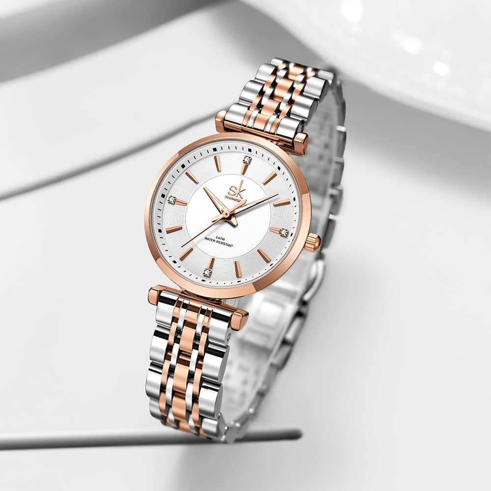 SHENGKE SK Klassische Frauen Uhren Mode Damen Kleid Uhr Solide Edelstahl Band Echtes Lederband Silver-rosegold - 3 SHENGKE SK Klassische Frauen Uhren Mode Damen Kleid Uhr Solide Edelstahl Band Echtes Lederband Silver-rosegold - 3