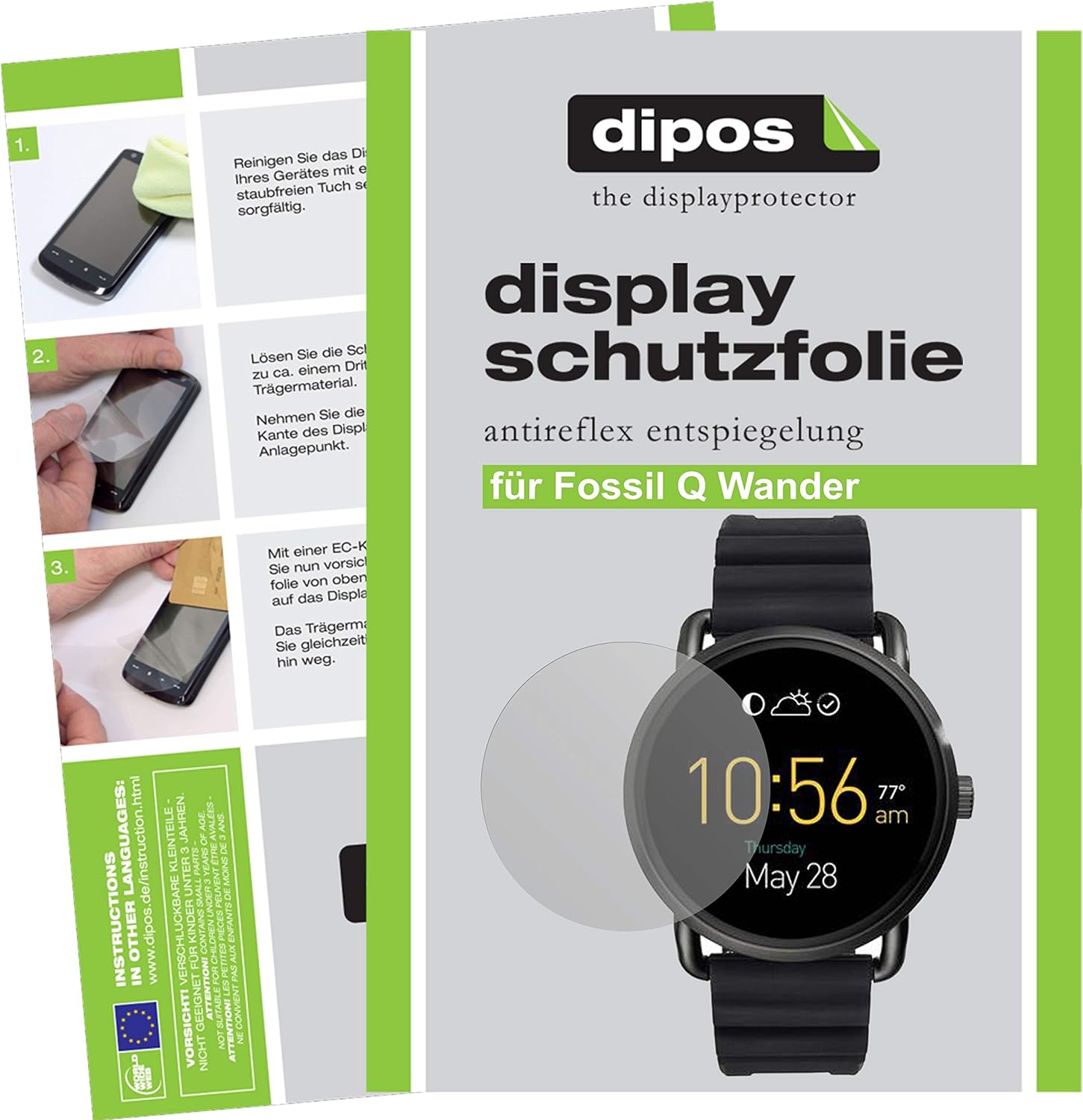 dipos I 6X Schutzfolie matt kompatibel mit Fossil Q Wander Folie Displayschutzfolie - 1