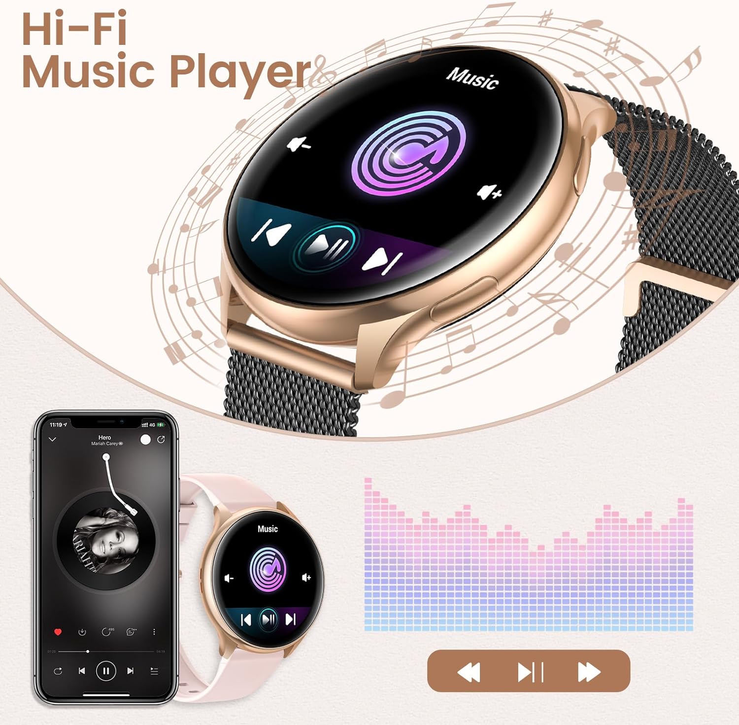 RUXINGX Smartwatch Damen mit Telefonfunktion, 1,32 Zoll HD Voll Touchscreen, IP68 Fitness Tracker mit SpO2 Pulsuhr Menstruationszyklus Schlafmonitor Schrittzähler Kalorien iOS Android Schwarz Gold - 8 RUXINGX Smartwatch Damen mit Telefonfunktion, 1,32 Zoll HD Voll Touchscreen, IP68 Fitness Tracker mit SpO2 Pulsuhr Menstruationszyklus Schlafmonitor Schrittzähler Kalorien iOS Android Schwarz Gold - 8
