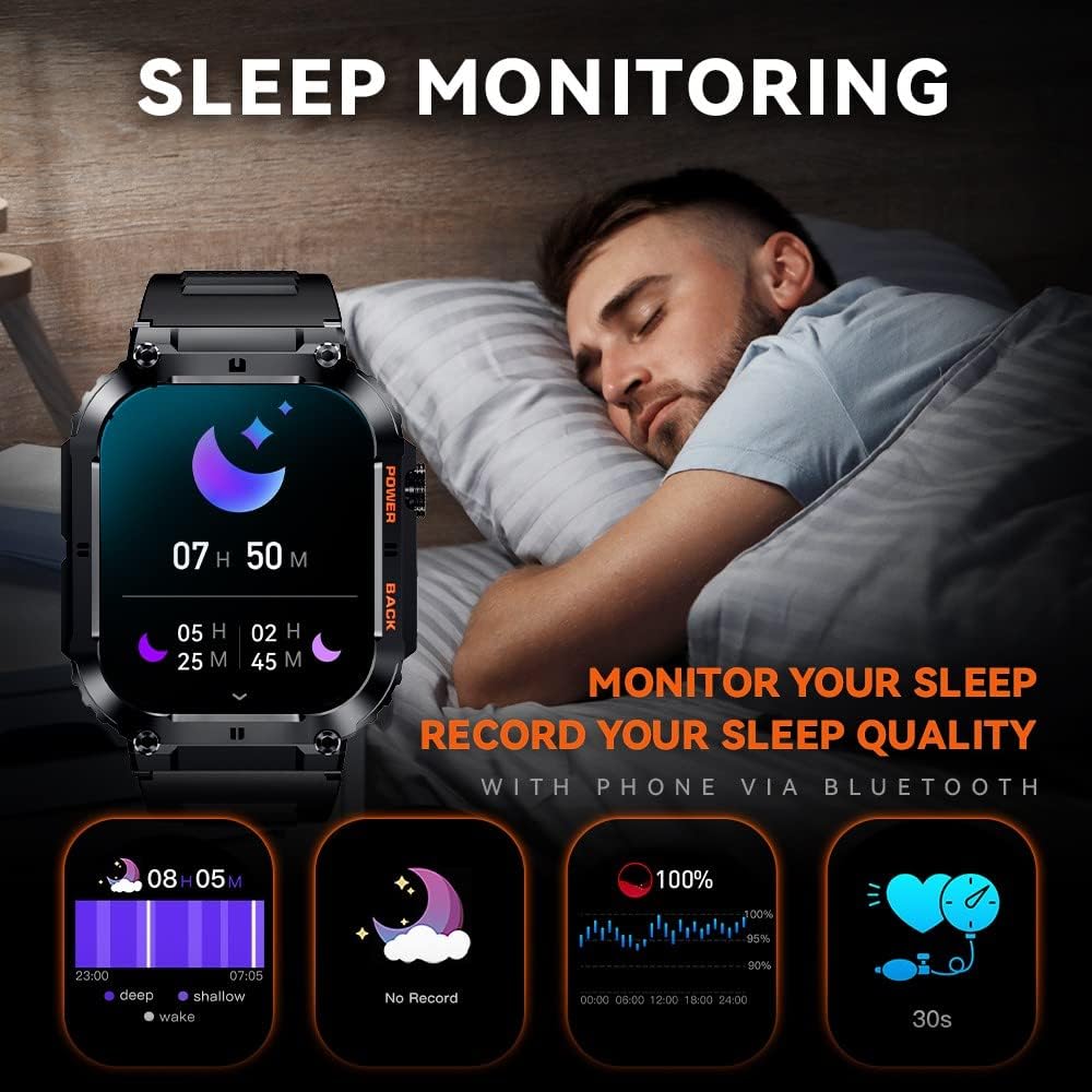 GaWear Smartwatch Herren mit Telefonfunktion,1,96 Zoll 320 * 386 HD,IP68 Wasserdicht Armbanduhr mit Blutdruckmessung Schlafmonitor, SpO2, Outdoor Sportuhr 100+Sportmodi für ios Android(Schwarz) - 6 GaWear Smartwatch Herren mit Telefonfunktion,1,96 Zoll 320 * 386 HD,IP68 Wasserdicht Armbanduhr mit Blutdruckmessung Schlafmonitor, SpO2, Outdoor Sportuhr 100+Sportmodi für ios Android(Schwarz) - 6