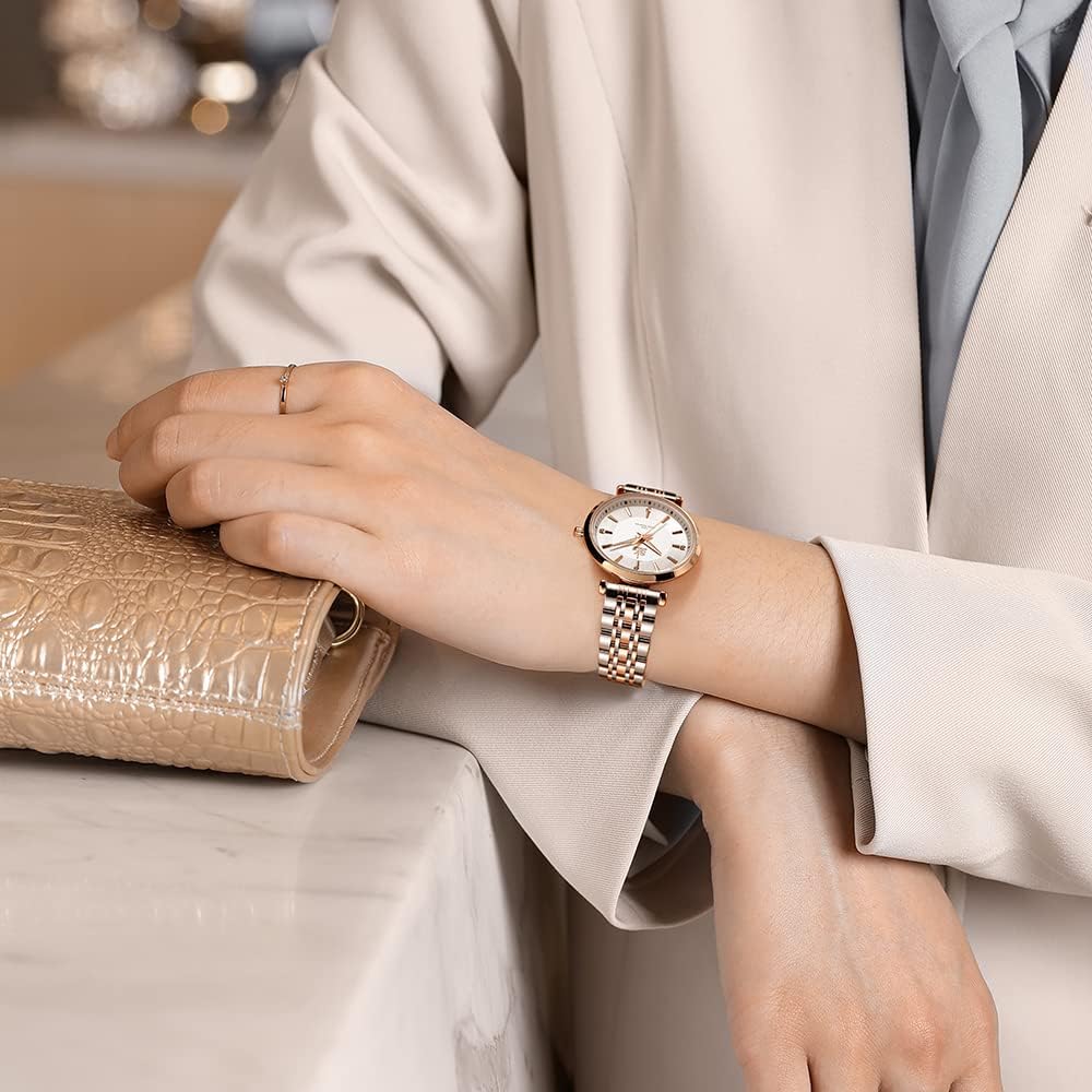 SHENGKE SK Klassische Frauen Uhren Mode Damen Kleid Uhr Solide Edelstahl Band Echtes Lederband Silver-rosegold - 5 SHENGKE SK Klassische Frauen Uhren Mode Damen Kleid Uhr Solide Edelstahl Band Echtes Lederband Silver-rosegold - 5