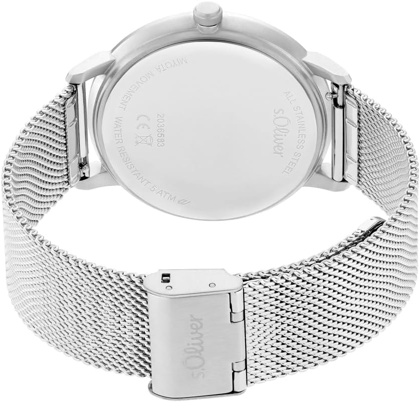 s.Oliver Armbanduhr Herren Quarzuhr Analog, mit Edelstahl Armband, Silber, 5 bar Wasserdicht, Kommt in Uhren Geschenk Box, 2036583 Grün - 4