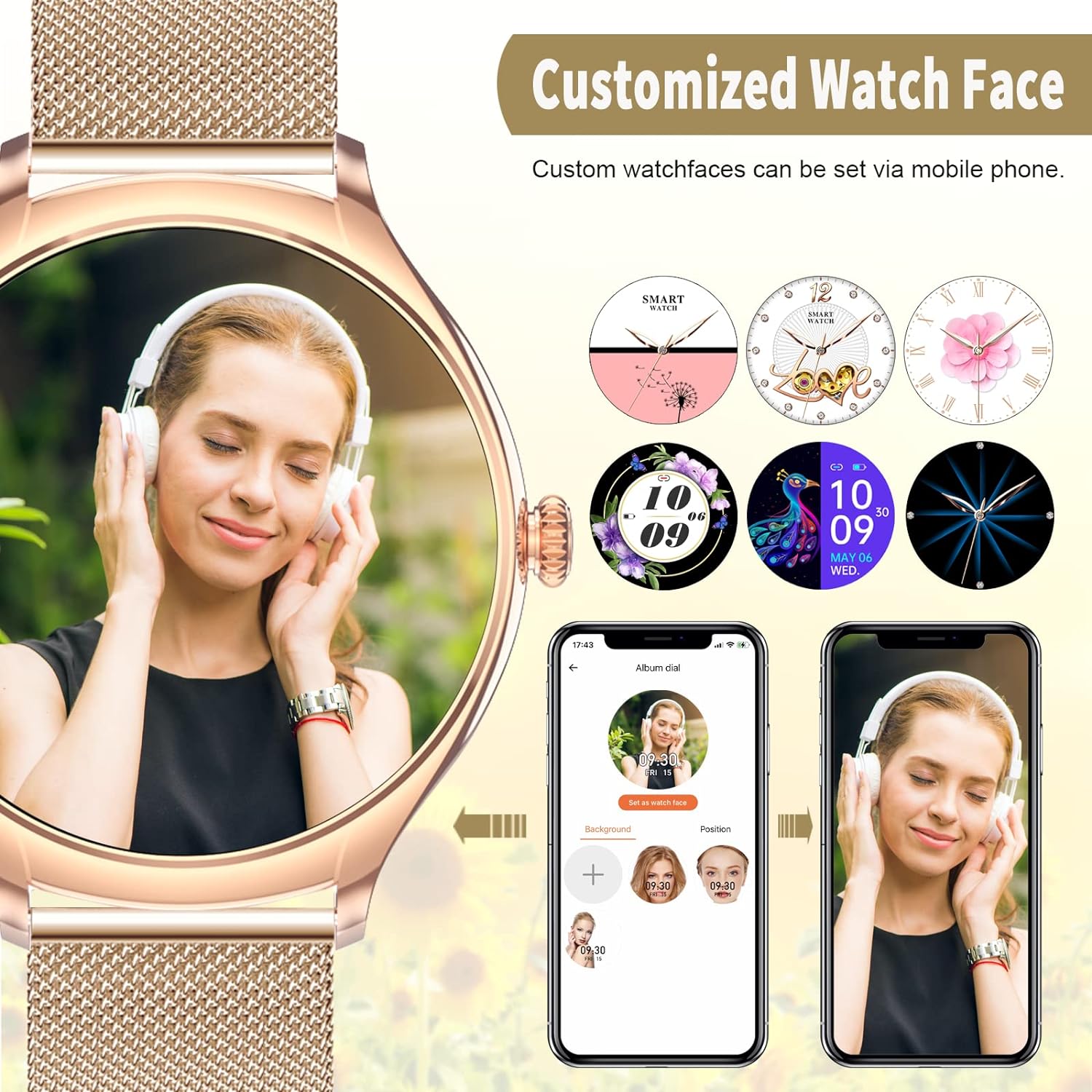 SZHELEJIAM Smartwatch mit Telefonfunktion, Armbanduhr Damen Rund mit Blutdruckmessung Pulsmesser Schlafmonitor Schrittzähler 128 Sportmodi Fitnessuhr Smart Watch Damenuhr für iOS Android Roségold - 4