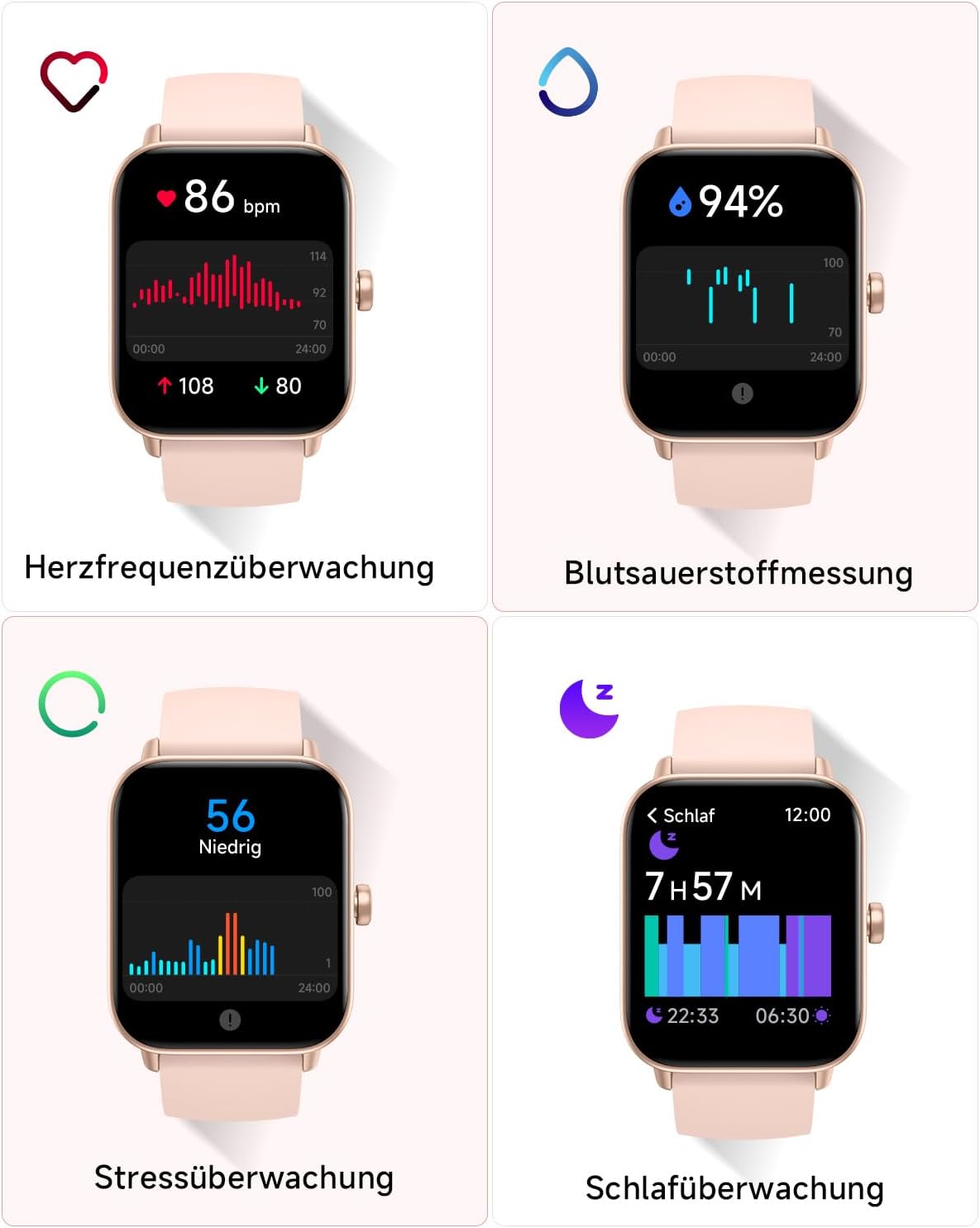 Konitee Smartwatch Damen mit Telefonfunktion, Alexa Integriert, 1.8" großes HD-Display Fitnessuhr mit Pulsmesser SpO2 Stress Schlafmonitor, 100 Sportmodi, IP68 Wasserdicht Sportuhr für iOS Android - 4 Konitee Smartwatch Damen mit Telefonfunktion, Alexa Integriert, 1.8" großes HD-Display Fitnessuhr mit Pulsmesser SpO2 Stress Schlafmonitor, 100 Sportmodi, IP68 Wasserdicht Sportuhr für iOS Android - 4