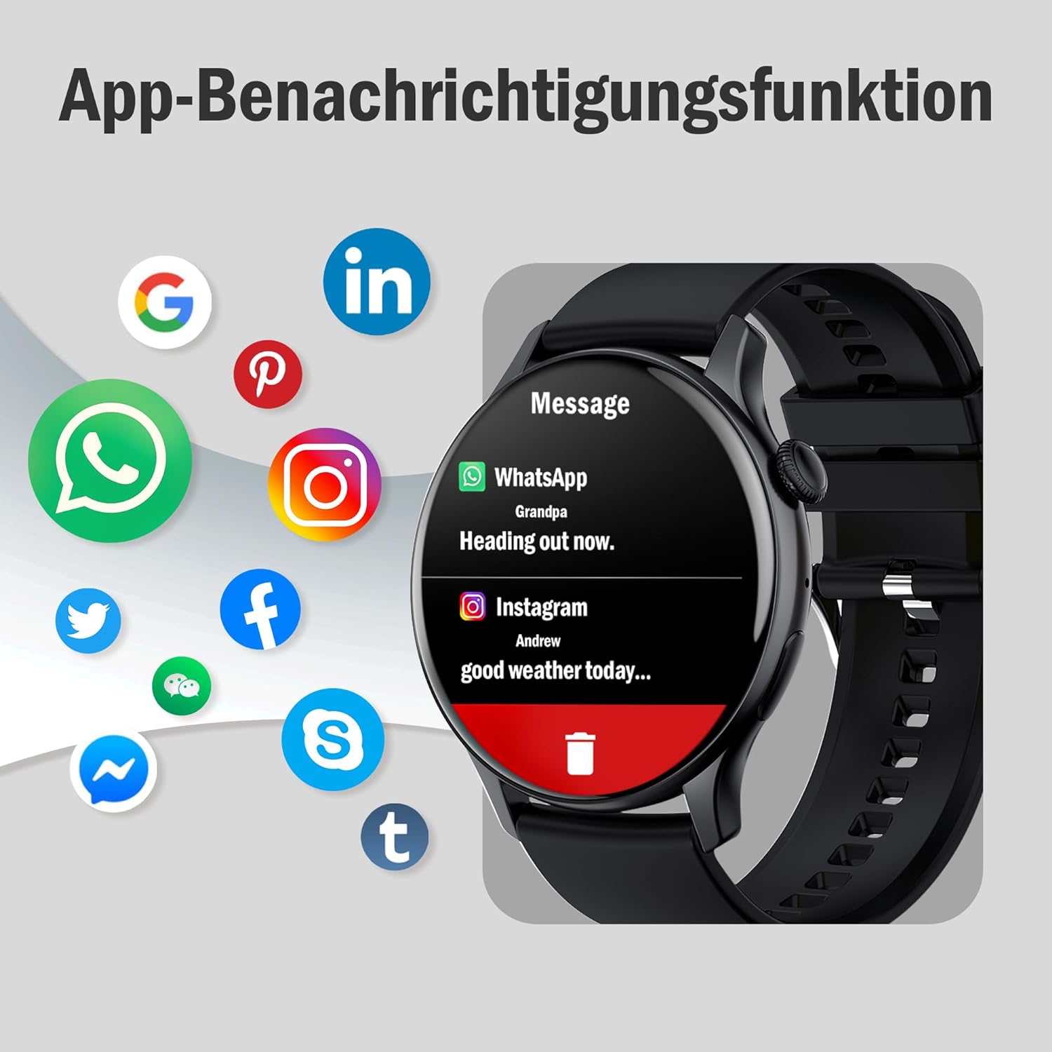 JANOLTY Smartwatch Damen/Herren (1.43" AMOLED-Display, 2* Uhrenarmbänder,IP68 Wasserdicht) Fitnessuhr Tracker mit Telefonfunktion,App-Benachrichtigung,SpO2,Herzfrequenz für iOS und Android(Schwarz) - 8 JANOLTY Smartwatch Damen/Herren (1.43" AMOLED-Display, 2* Uhrenarmbänder,IP68 Wasserdicht) Fitnessuhr Tracker mit Telefonfunktion,App-Benachrichtigung,SpO2,Herzfrequenz für iOS und Android(Schwarz) - 8