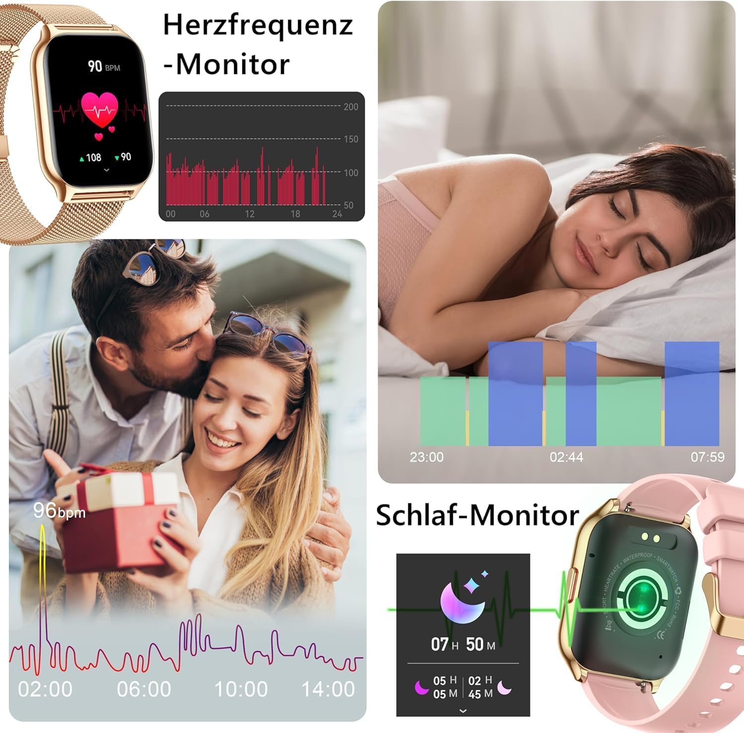 ZOSKVEE Smartwatch für Damen Herren, Fitnesstracker 2 Zoll Touch-Farbdisplay mit Telefonfunktion, Armbanduhr Blutdruckmessung Herzfrequenz Schlafmonitor SpO2, Sportuhr IPx8 Wasserdicht Schrittzähler Roségold+Silikon rosa - 4 ZOSKVEE Smartwatch für Damen Herren, Fitnesstracker 2 Zoll Touch-Farbdisplay mit Telefonfunktion, Armbanduhr Blutdruckmessung Herzfrequenz Schlafmonitor SpO2, Sportuhr IPx8 Wasserdicht Schrittzähler Roségold+Silikon rosa - 4